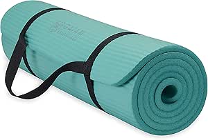 Gaiam Essentials Thick Yoga Mat Fitness &amp; Exercise Mat with Easy-Cinch Yoga Mat Carrier Strap, 72"L x 24"W x 2/5 Inch Thick