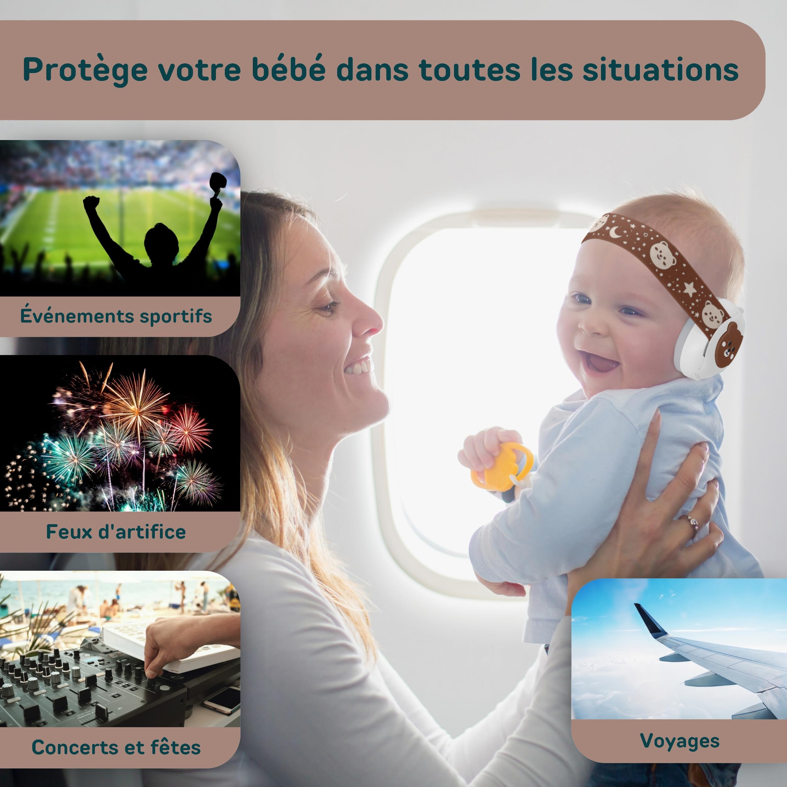 BELLEBEBE - Casque Anti Bruit Bébé - 0-36 Mois - Hypoallergénique et Sans BPA - Certifié EN352-1, RoHS, CPC - Casque Avion Bebe - Bandeau Ajustable