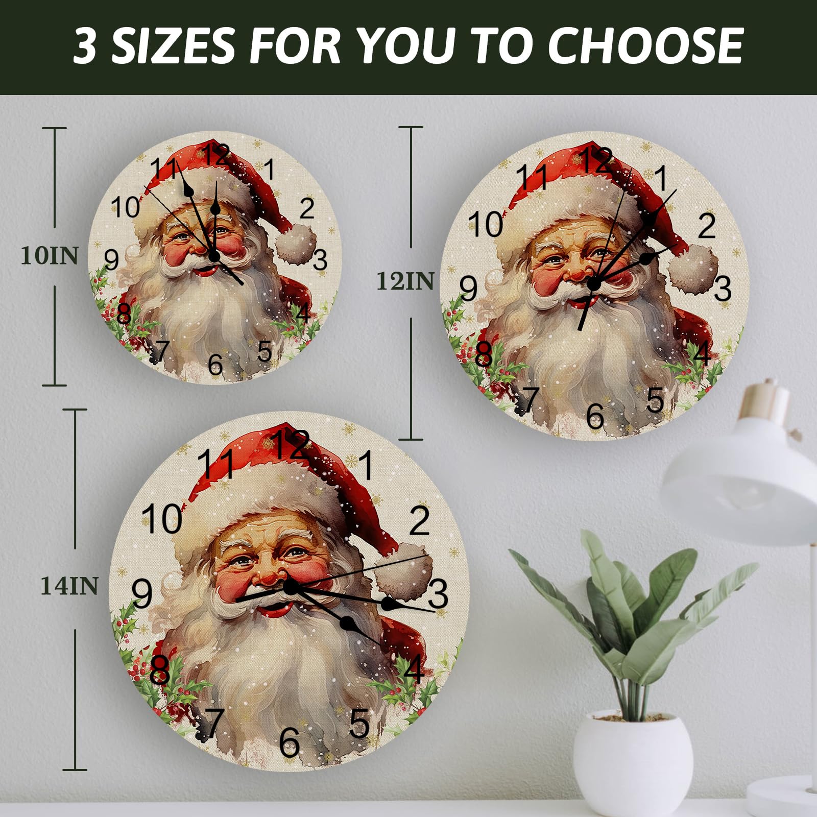 Amazon.com: Christmas Wall Clock 12 Inch Silent Non-Ticking Santa
