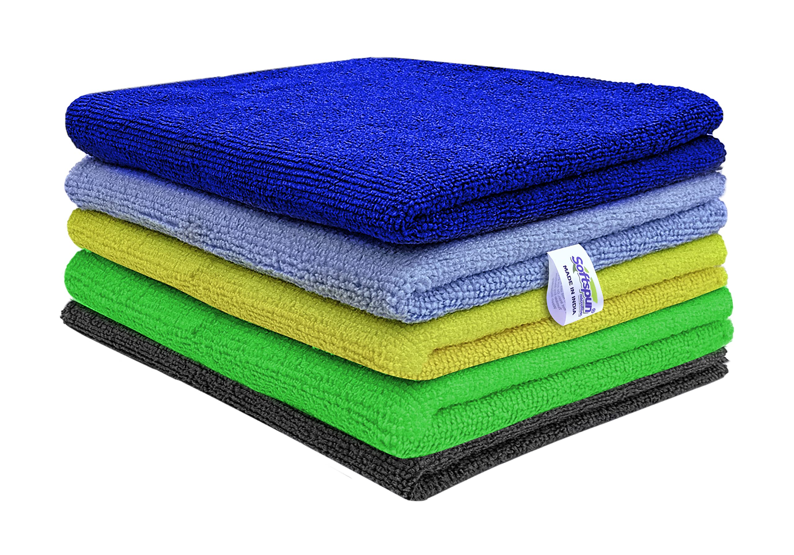 Microfiber Cloth (5 pcs - 40 x 60 cms - 340 GSM) Multi-Color, Super Soft Absorbent Cleaning Towels Cleans & Polishes Everything in Your Home.