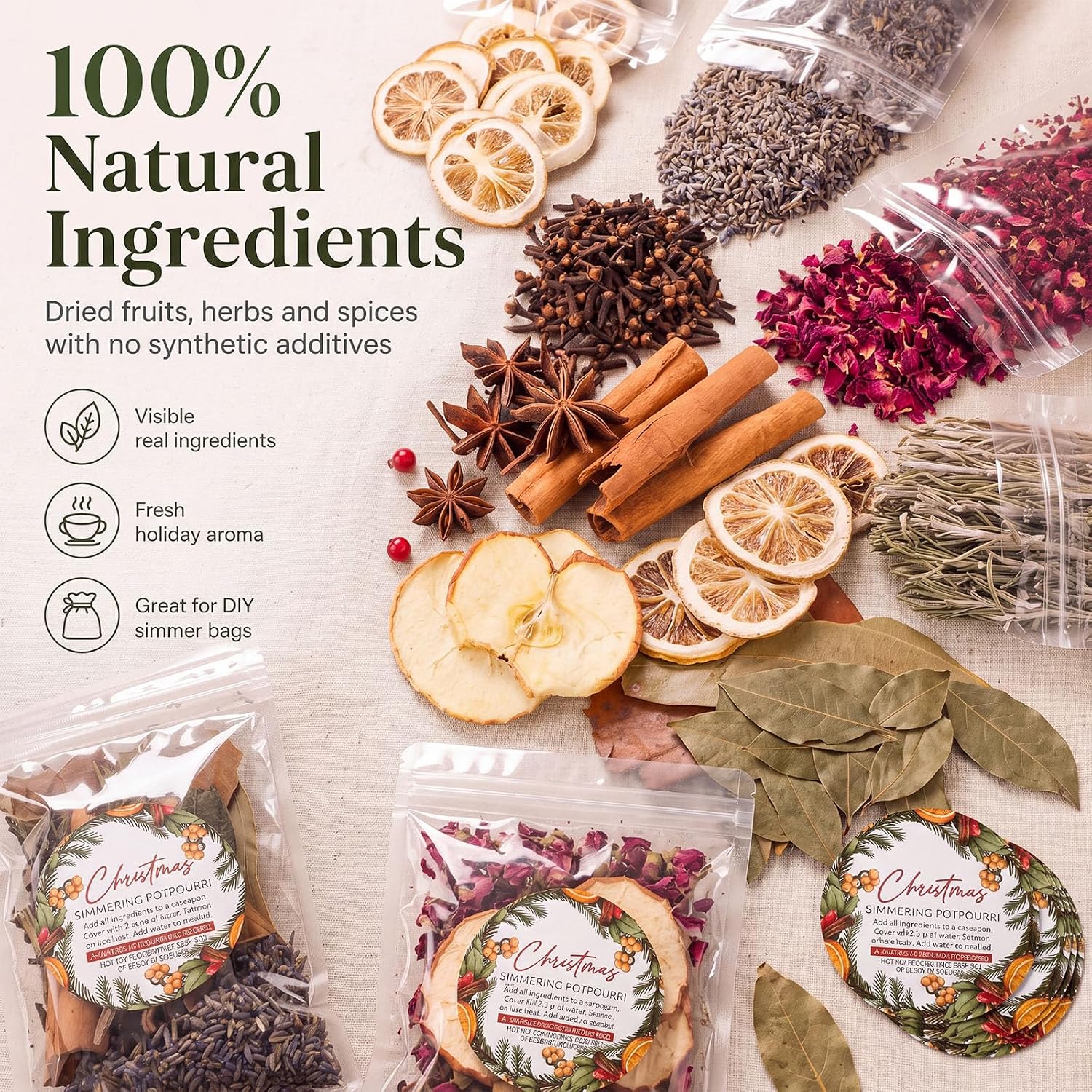 Naucoos 18 Pack Christmas Simmering Potpourri Kit DIY Stovetop Mix Gift