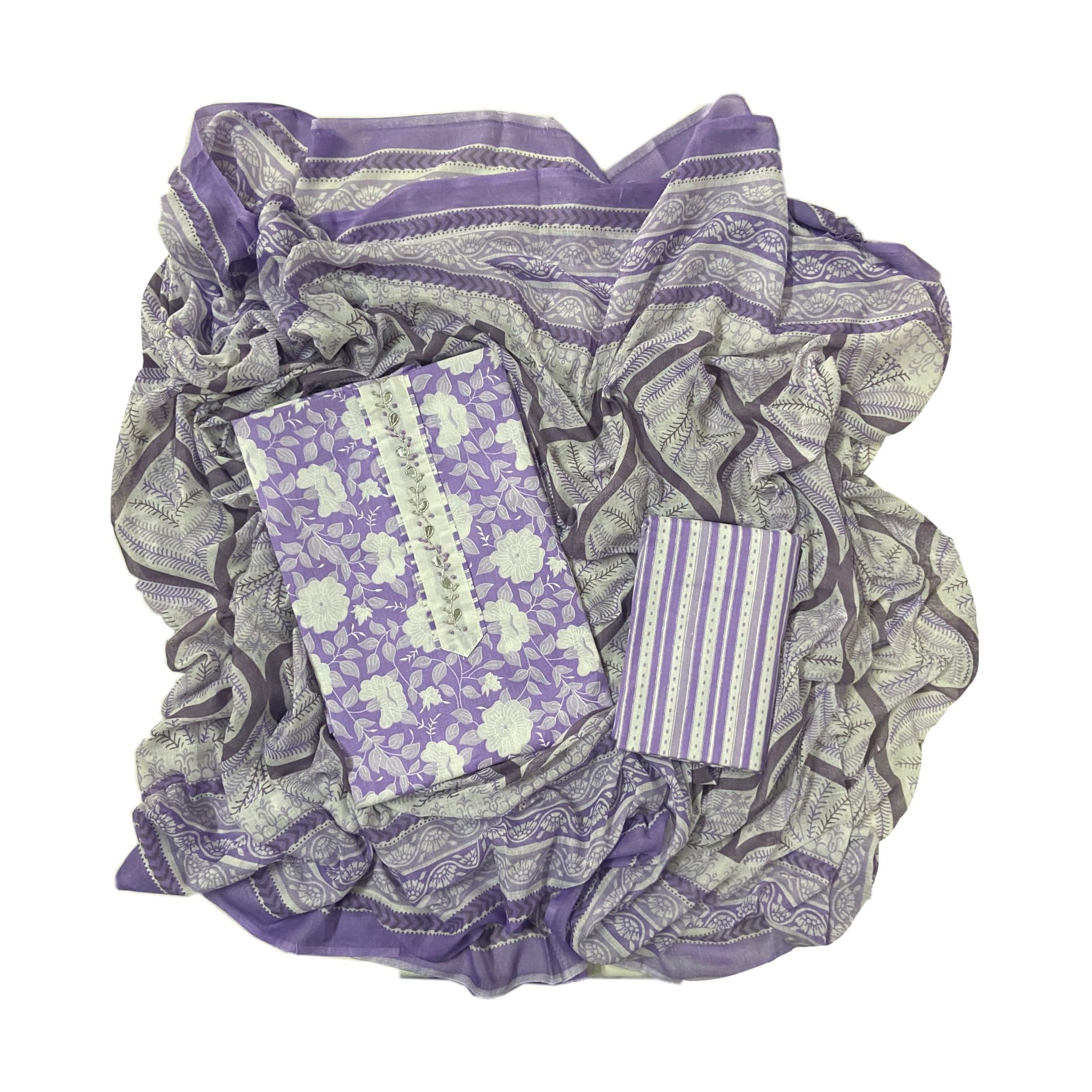 EJS Women's Pure Cotton Jaipuri Printed Unstitched Salwar Suit Dress Material With Printed Cotton Dupatta (Free Size)