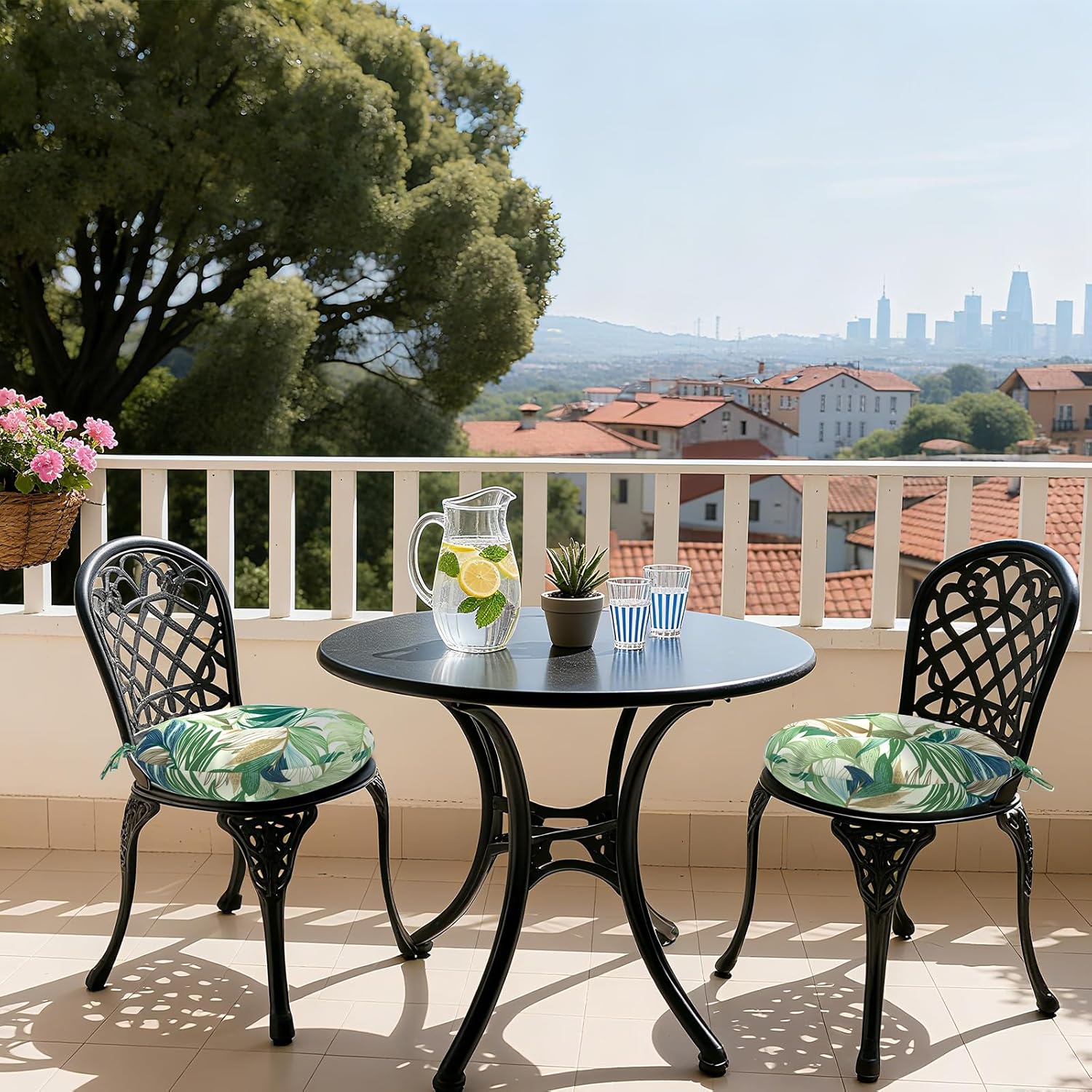 LVTXIII Outdoor All Weather Bistro Seat Cushions, Comfortable Fluffy Tufted Patio Chair Cushions Round 15”x15”x4” Set of 2 for Home Garden Furniture, Lush Leaf Green