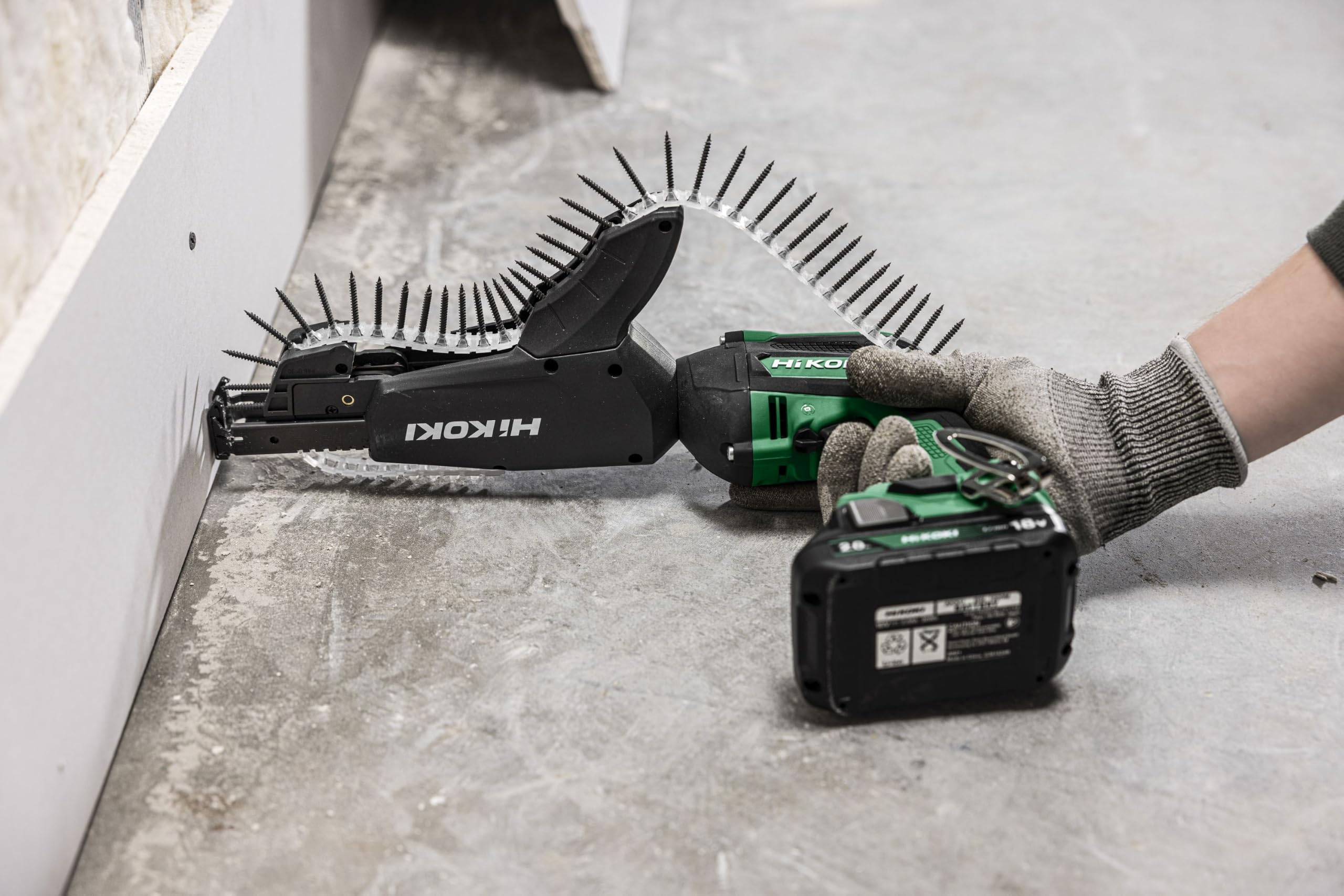 HiKOKI Akku-Trockenbauschrauber W18DAWBZ - 18 V, 5000U/min - Brushless | Magazin für Gipskarton, Autostart, Impulsmodus, LED Licht, leicht, kompakt, präzise Schraubführung, Serienverschraubung