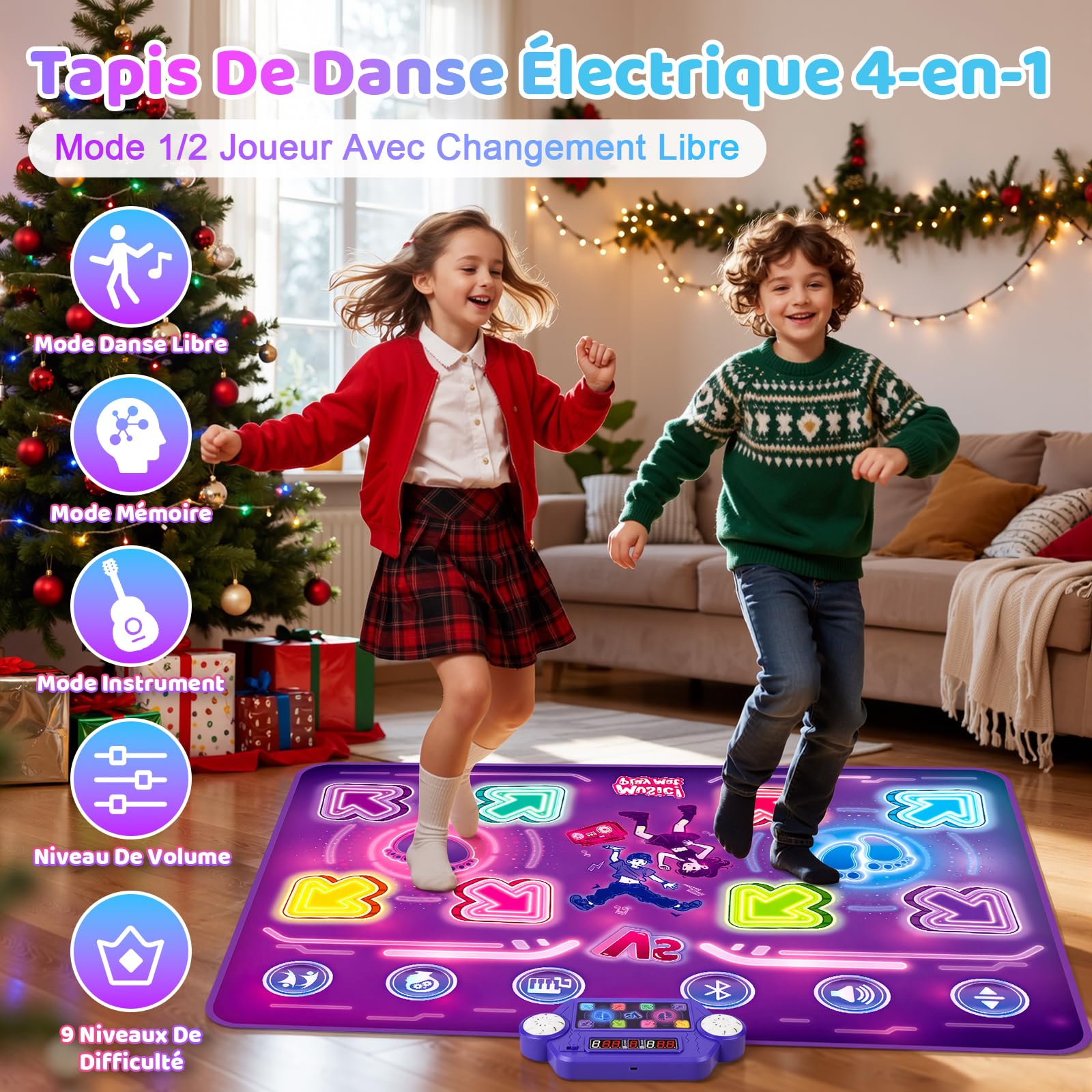 GuKKK Bambini Tappetino da Ballo Con 8 LED,Tappeto da Ballo Con Bluetooth per 3 4 5 6 7 8+ Anni,Tappetino da Ballo Elettronico,Giocattolo Tappeto Musicale da Ballo,Regali di Natale di Compleanno (SR)