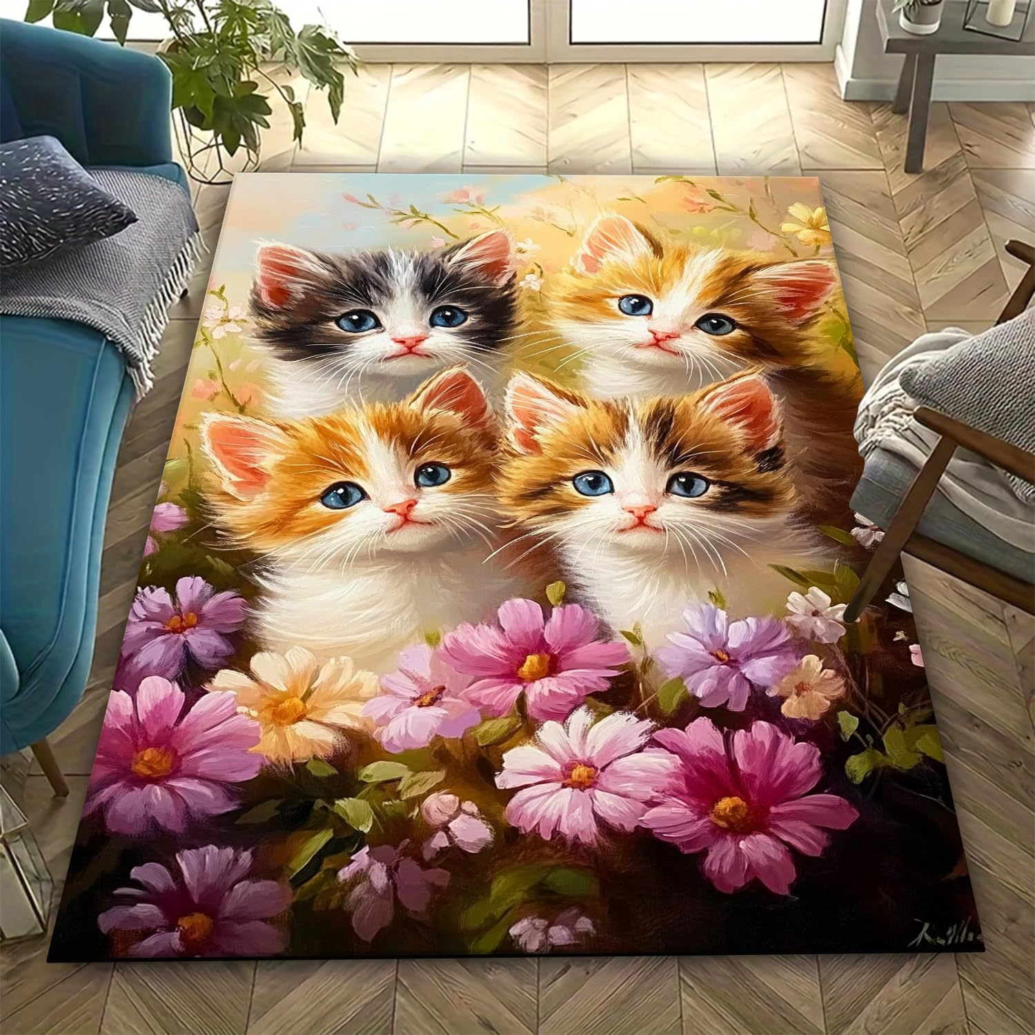 Tapis de sol chat 3D facile à nettoyer pour chambre d'enfant douce