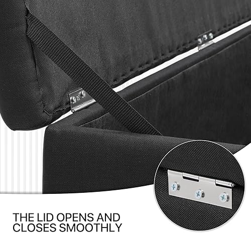 Miniatura 7 de MoNiBloom Otomana de 42 pulgadas de largo con almacenamiento, taburete de lino negro tapizado de espuma acolchada de tela rectangular con reposapiés