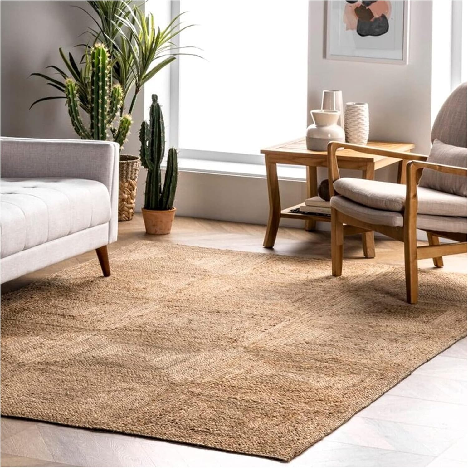 Bohemian Natural Jute Rug Area Rug Solid Jute Rug Rag Rug