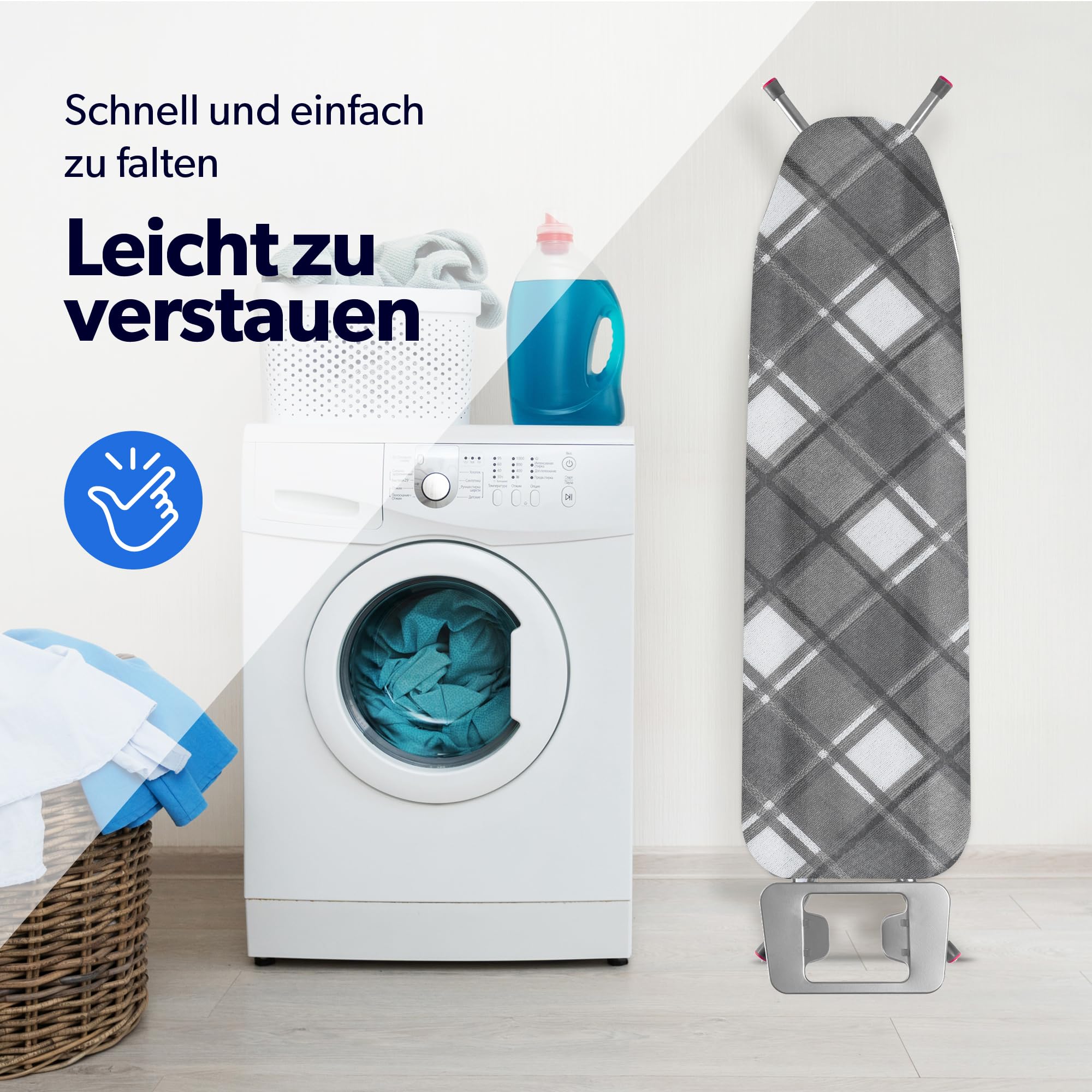 KADAX Bügelbrett groß 114x34cm - Stabiler Bügeltisch für Dampfbügelstation, klappbar, höhenverstellbar, mit Metallgitter & Bügeleisenablage, Made in EU