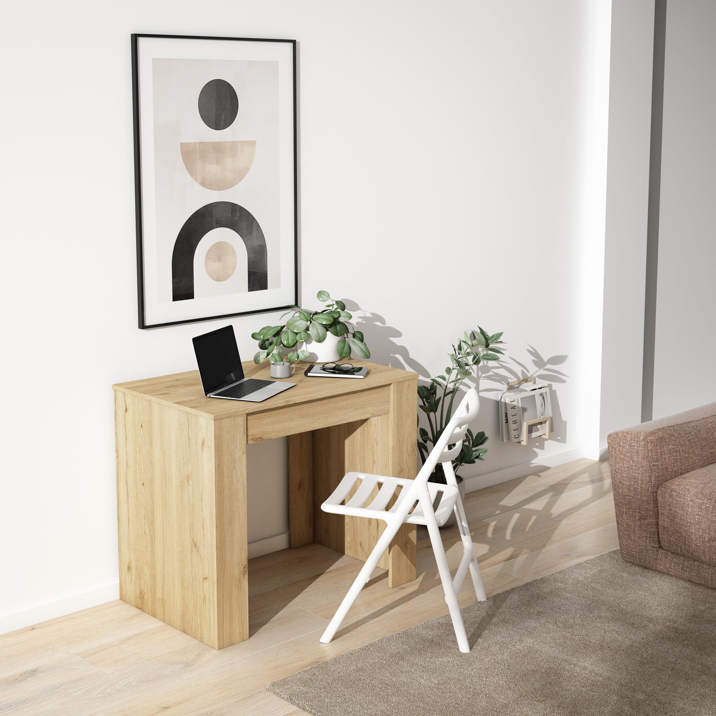 Skraut Home | Mesa Consola Extensible | Mesa Comedor Plegable | 180 | para 8 comensales | Comedor y Cocina | Estilo Moderno | Roble