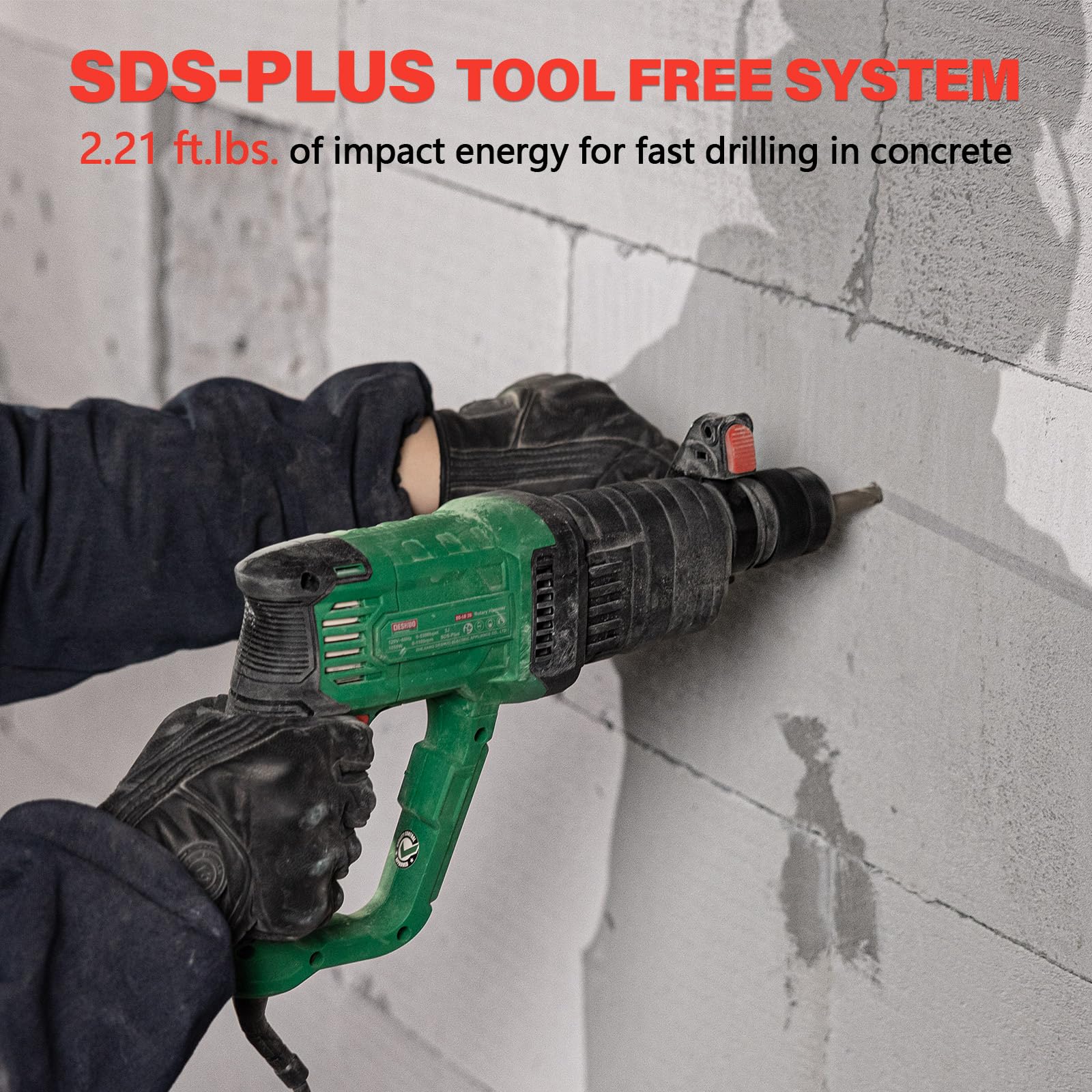 SDS-Plus 2.5 cm 9 A 4-funkcyjna wiertarka udarowa z młotkiem przewodowym o zmiennej prędkości, ze sprzęgłem zabezpieczającym do betonu, zawiera 3 wiertła, 2