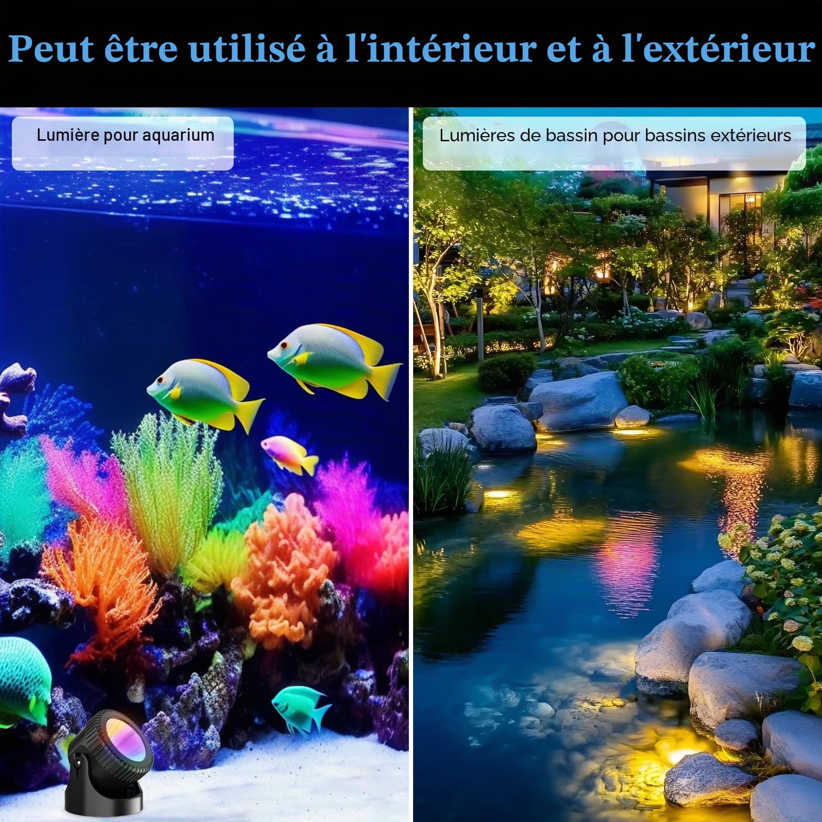 PChero Éclairage de bassin LED RVB submersible - Projecteur sous-marin - Éclairage sous-marin - IP68 - Étanche - Avec télécommande - Pour piscine, étang, jardin, arbre