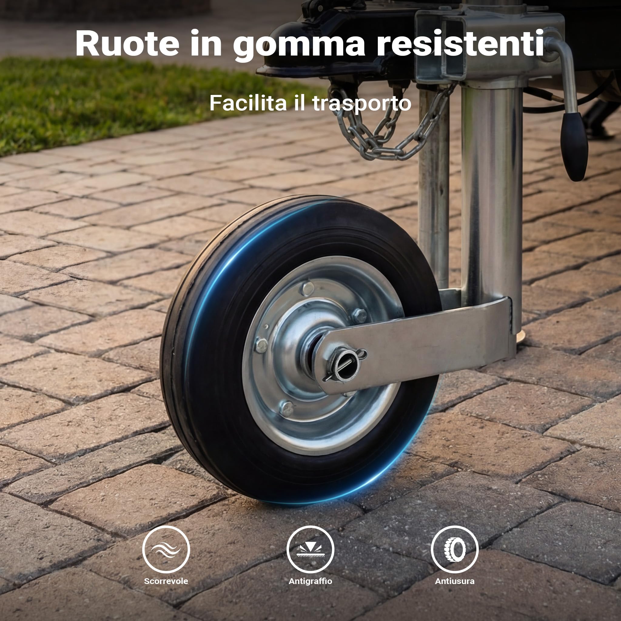 Wiltec Servotimone con ruota 362 kg Ruotino per carrello appendice con supporto e morsetti