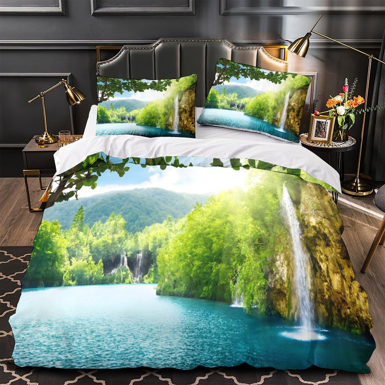 Parure de lit imprimé 3D cascade housse couette microfibre