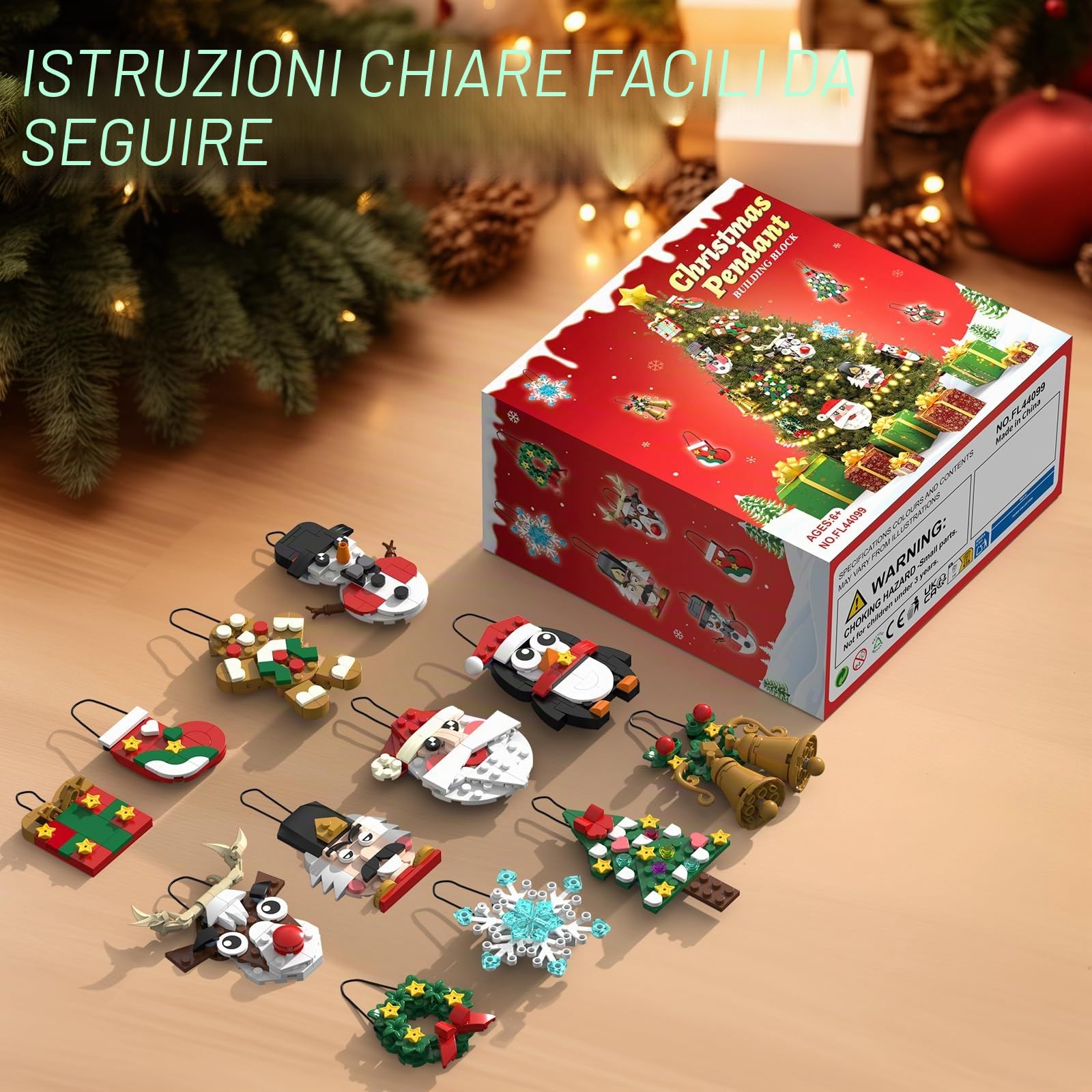 Calendario Avvento 2025 per Bambini, Set di Blocchi di Costruzione Ornamenti Natalizi - 12 Pezzi di Blocchi Natalizi con Babbo Natale e Pupazzo di Neve, Regalo per Bambini dai 6 anni in su