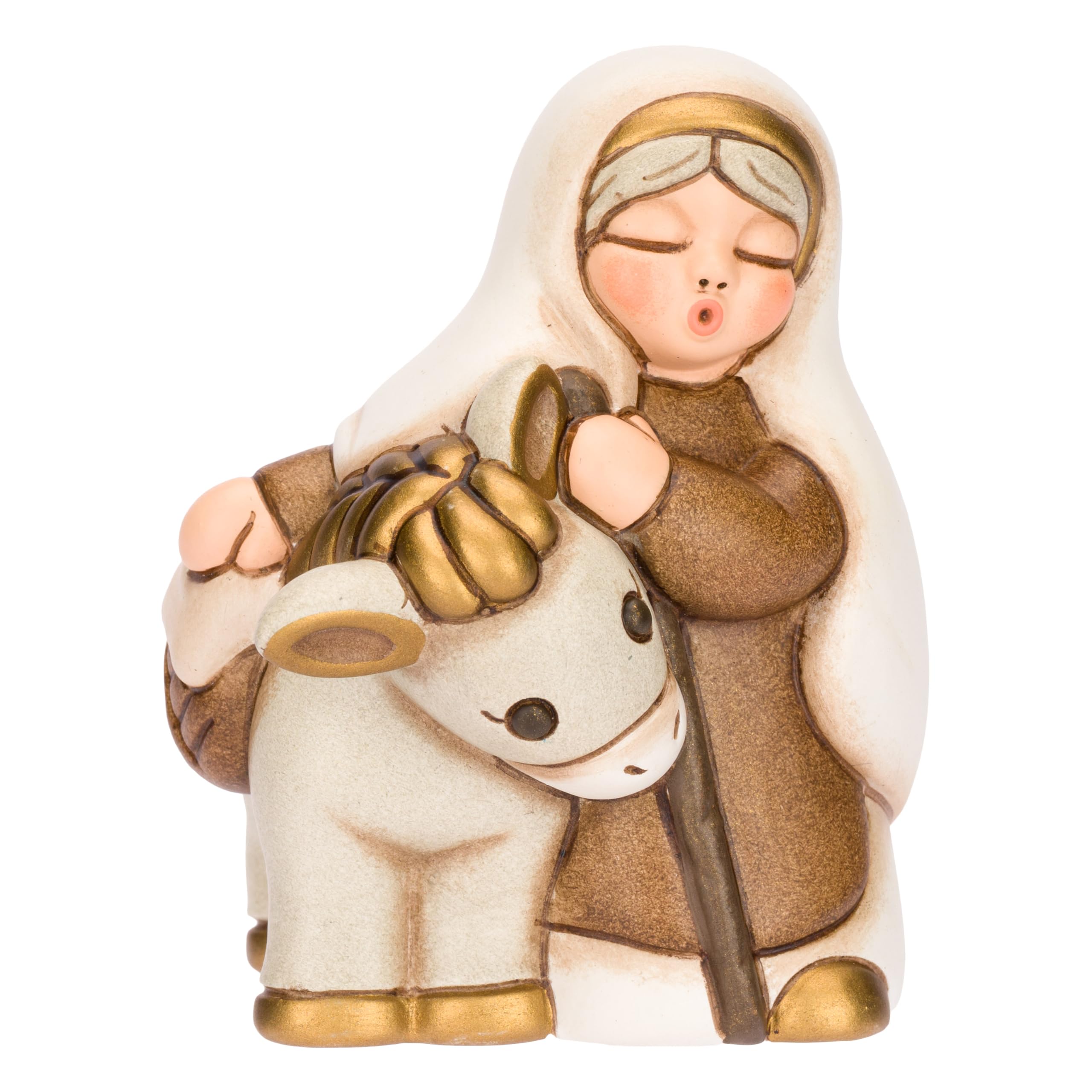 THUN - Nonna con asino in ceramica Presepe Classico, Bianco - 6,1 X 6,4 X 8,1 CM H - Ceramica