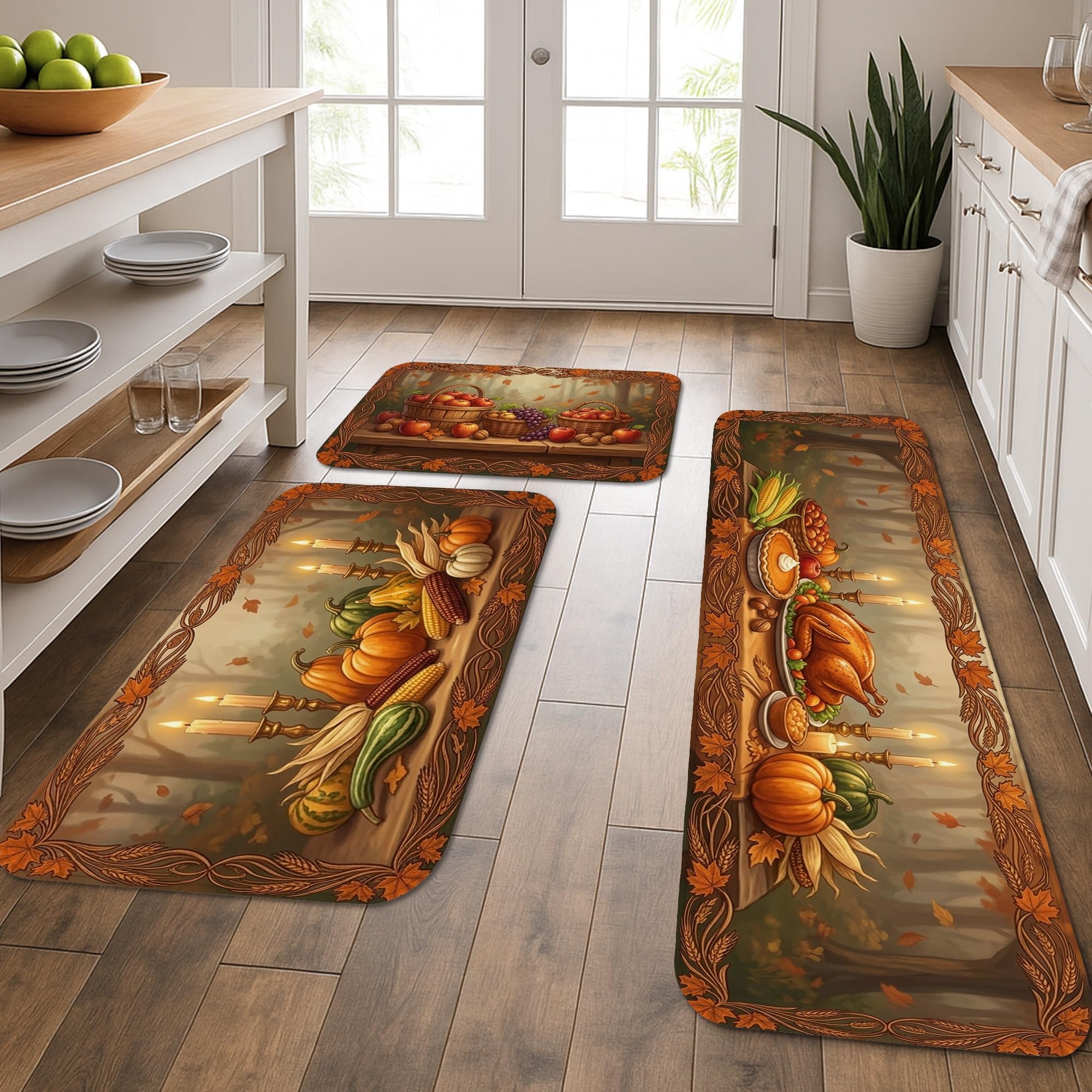 Tapis de cuisine orange en feuilles de maïs tressées et faciles à laver