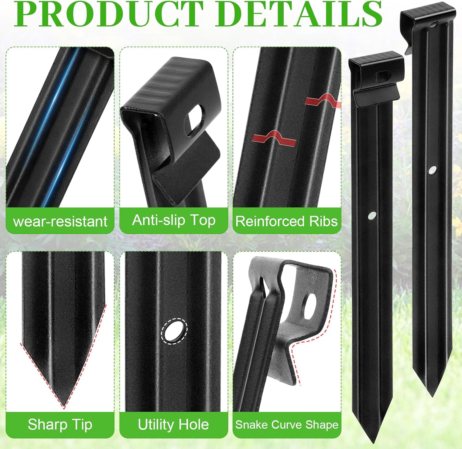 32 Pack Metal Landscape Edging Stakes,10 in Heavy Duty Garden Spikes with Plastic Panel,Ground Spikes,Anchoring Spikes for Driveway Lawn Terrace Board Weed Barriers