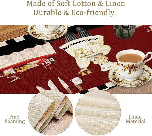 Vista 5 de Camino de mesa de chef de cocina, camino de mesa de chef grueso, decoración de granja, decoración de chef para la cocina, decoración de cocina