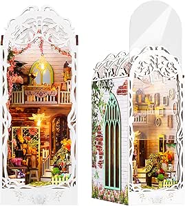 Book Nook Kit - room with LED Bookshelf Decor - Featured Pet Book Nook kit example showing detailed miniature house construction with LED lighting and accessories