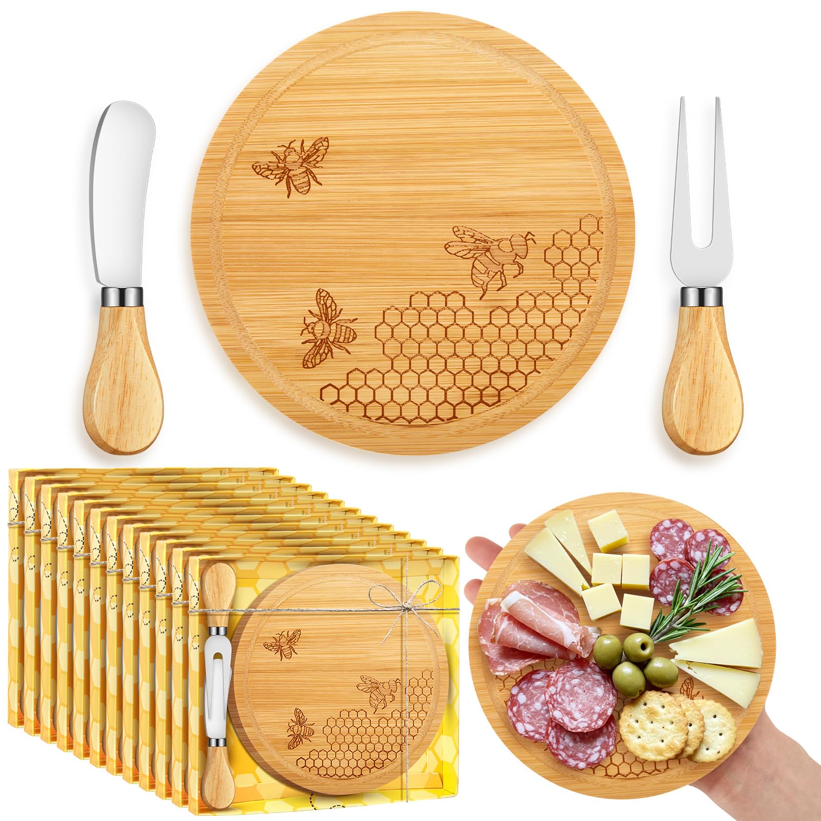 Ziliny 12 Set Baby Shower Prizes, Honey Bee Cheese Board Gifts, Round
