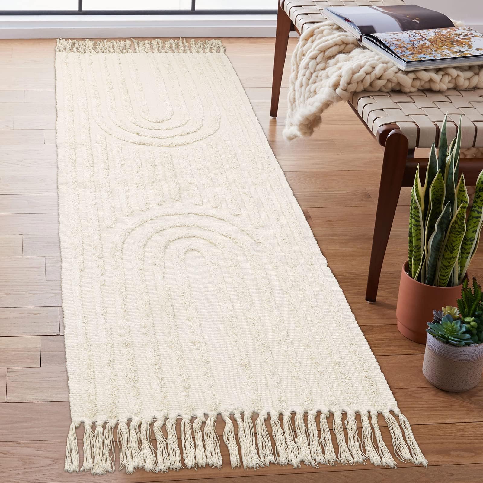 Nymphia Boho Runner Rug 2x6 Beige Hallway Rug Runner
