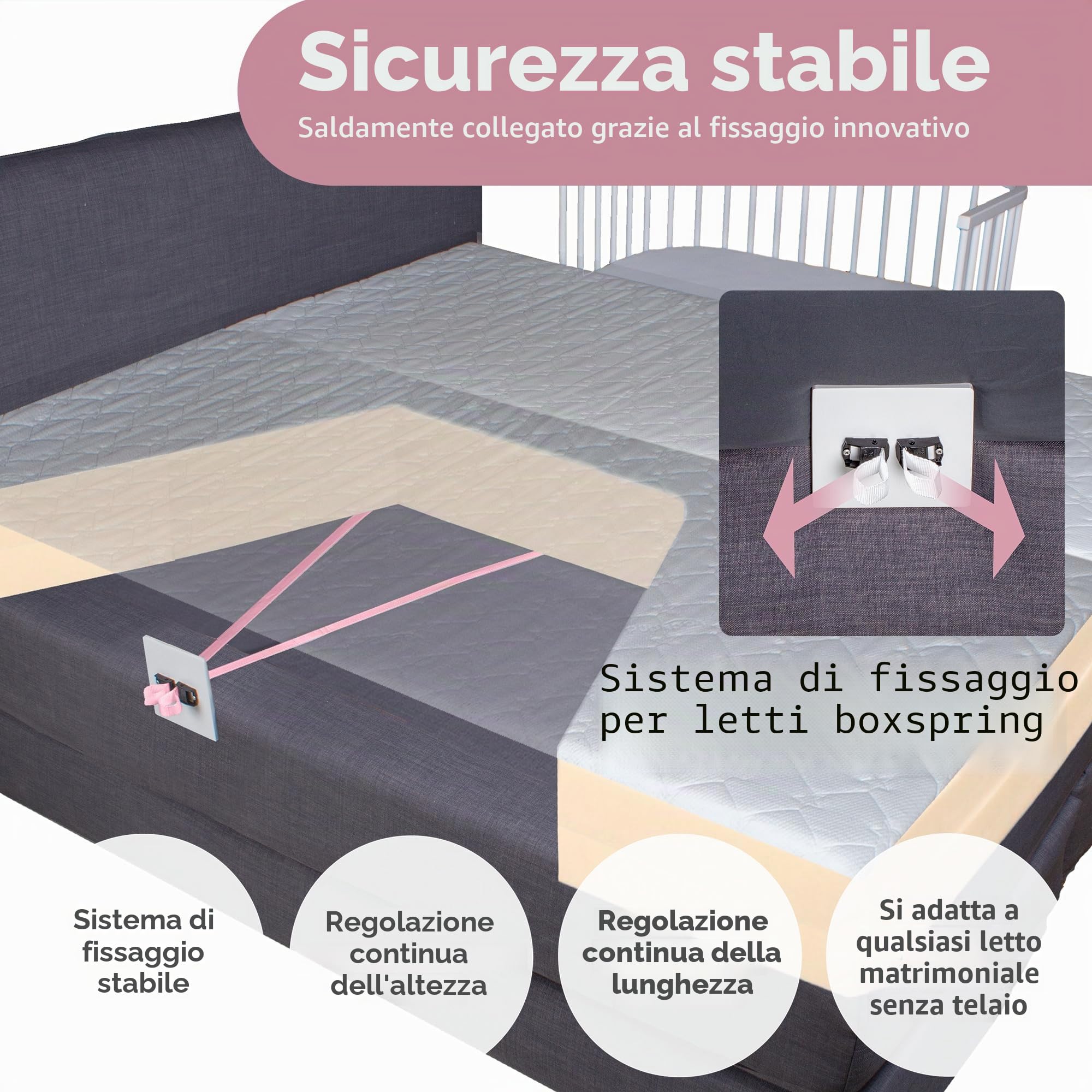 babybay Boxspring Lettino in legno massello di faggio, compatto e trasformabile, altezza regolabile senza livelli preimpostati, lettino per bambini (verniciato grigio ardesia), con materasso, griglia