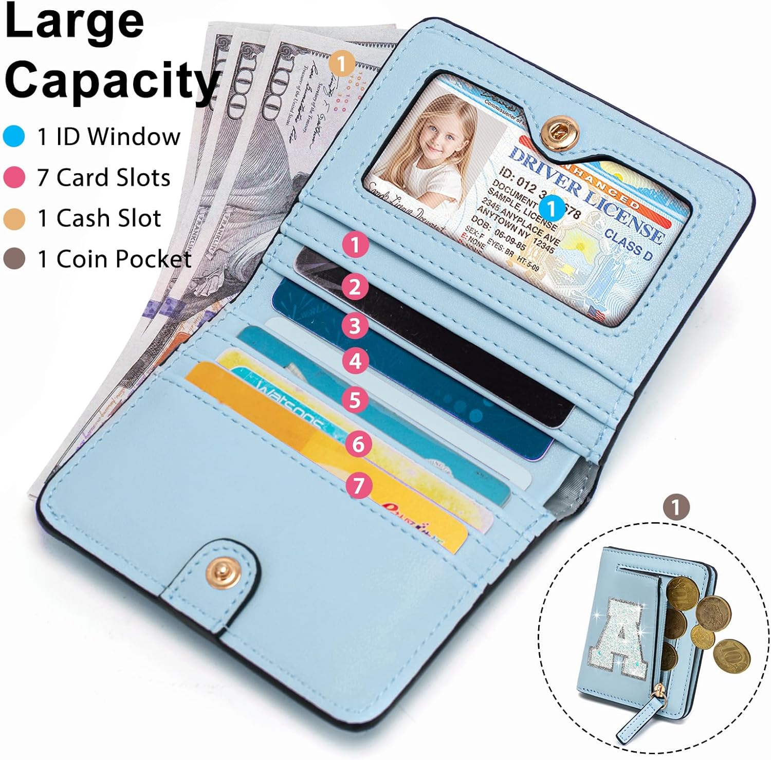 Birthday Gifts for 8 9 10 11 12 13 14 Year Old Girl Kids Wallet Initial Girls Wallets Teen Girls Gift Preppy Teen Girl Stuff Things Blue A - Image 3