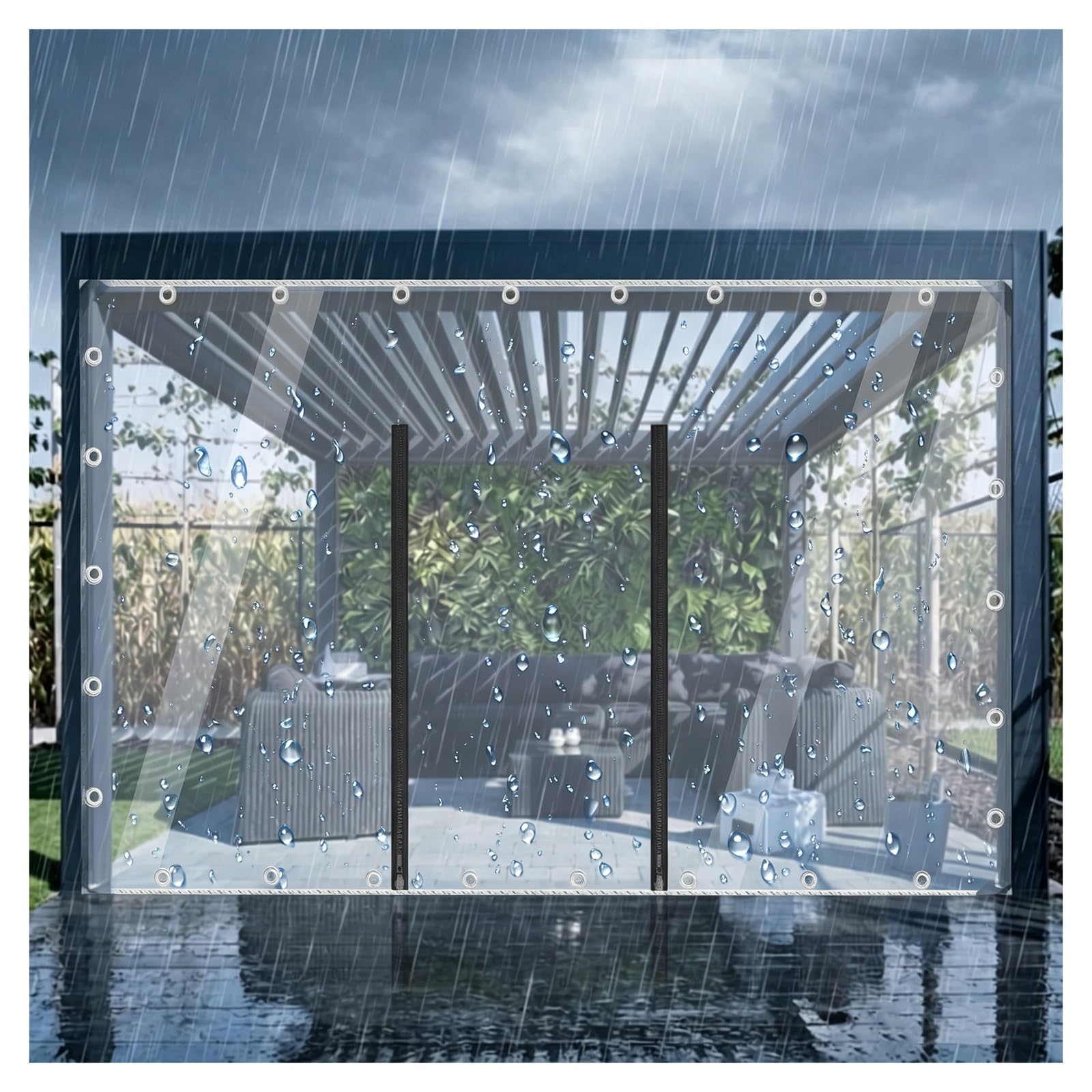 ZXCASDF Clear tarps heavy duty waterproof，clear tarps with grommets，gazebo curtains outdoor waterproof，clear pvc tarp with zipper，for Porch,Deck,Balcony,Pergola(H2.1xW1.8m/H6.8xW5.9ft)