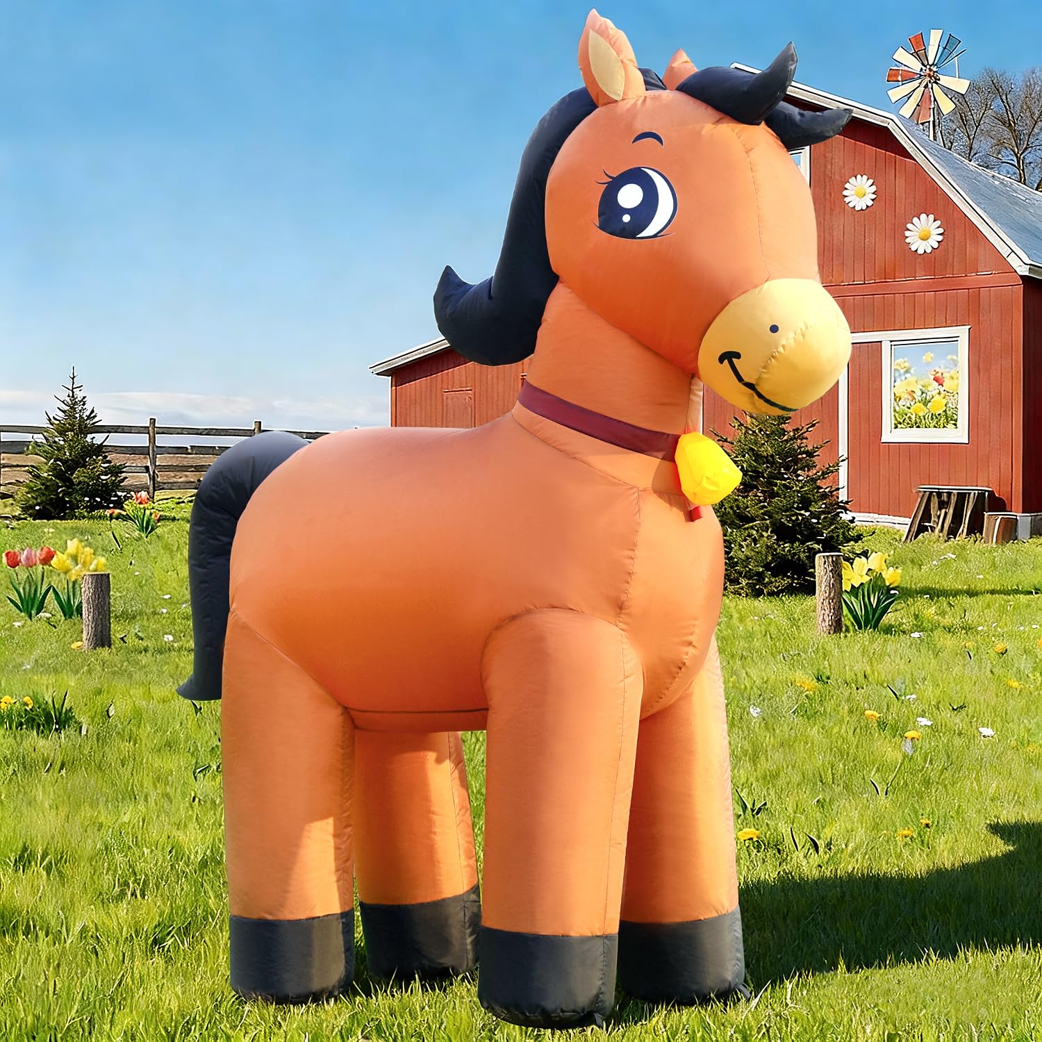 DomKom 6FT Horse Inflatables Christmas Spring, Farm Ranch Blow up Animals Cute Clydesdale, Decorations Outdoor Yard Built-in LED Lights Big Large Decor Party Lawn Holiday Outside