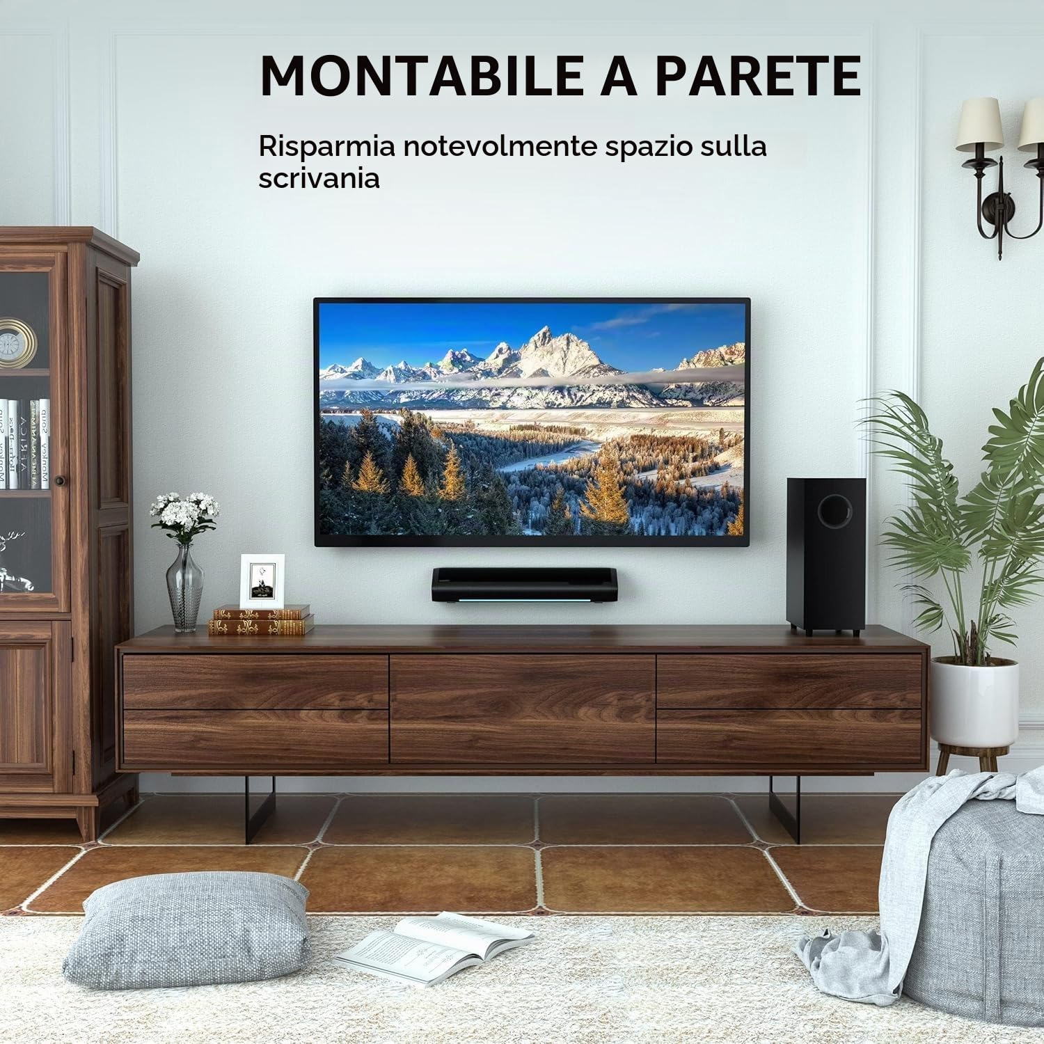Saiyin 17 Pollici 70W Soundbar con Subwoofer per TV | Home Cinema 2.1 Canali ，Bassi Regolabili, Indicatore di Volume e Ingressi Bluetooth/Ottico/AUX per TV, PC, Proiettore