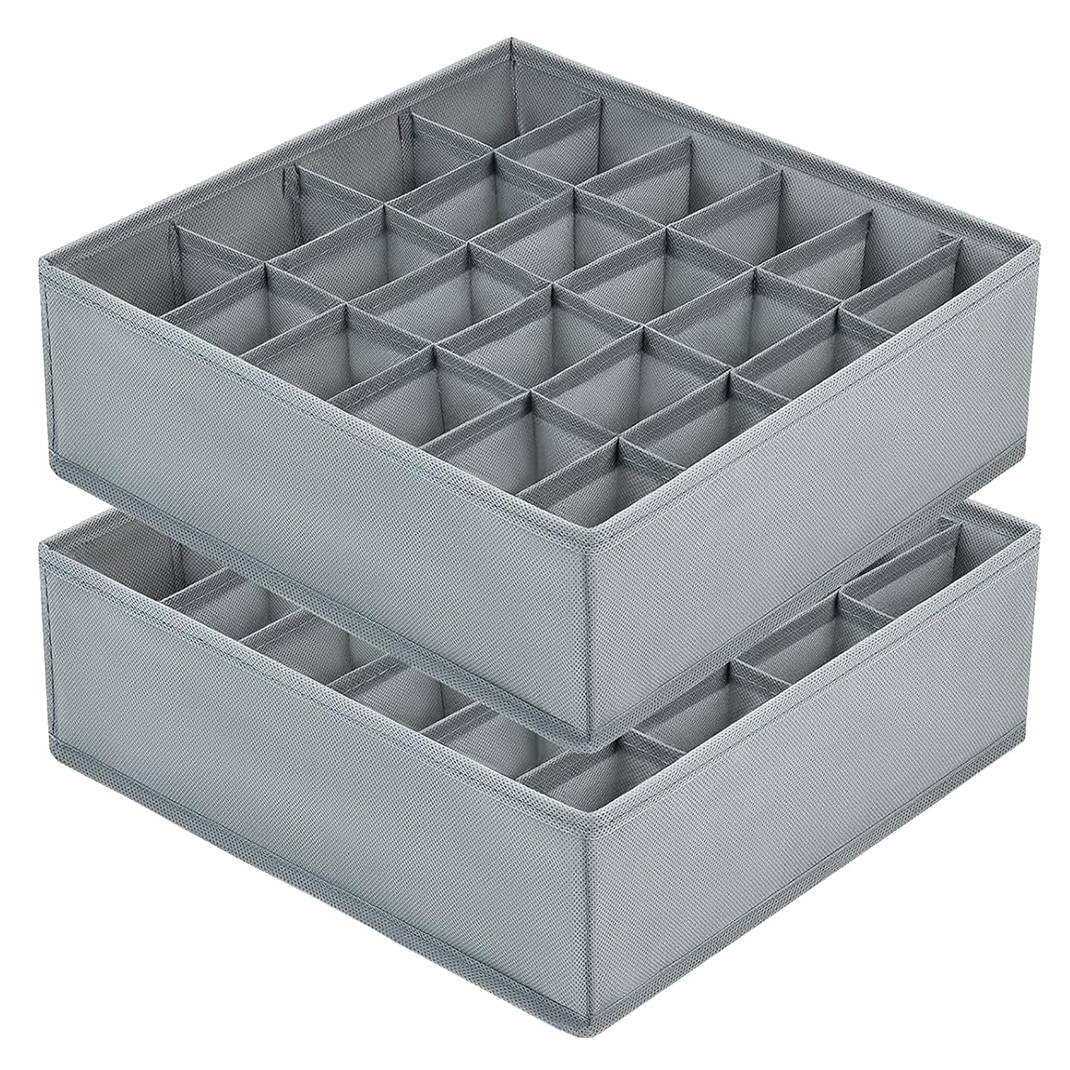 Non-Woven 2 Pack Closet Socks Organizer Drawer Divider, 24 Cell Collapsible Closet Cabinet Organizer For Clothing, Storing Socks, Lingerie, Underwear Pack Of 2 (Grey)