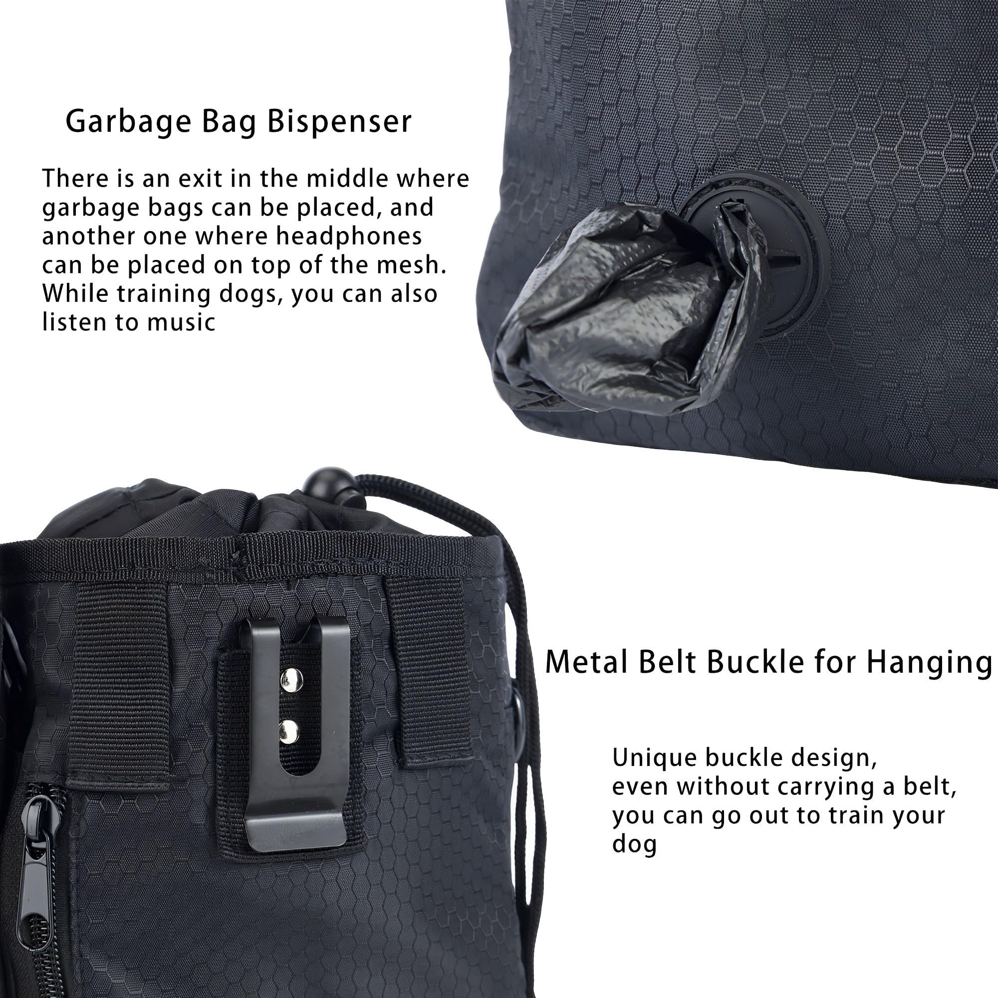Bolsa Bocadillos para Pasear Perros al Aire Libre, Impermeable Bolsa Agua Extraíble, Bolsa de Golosinas para Perros Portátil, 3 Métodos Uso, 1 Rollo Bolsa Basura y 1 dispensador Bolsa Inodoros