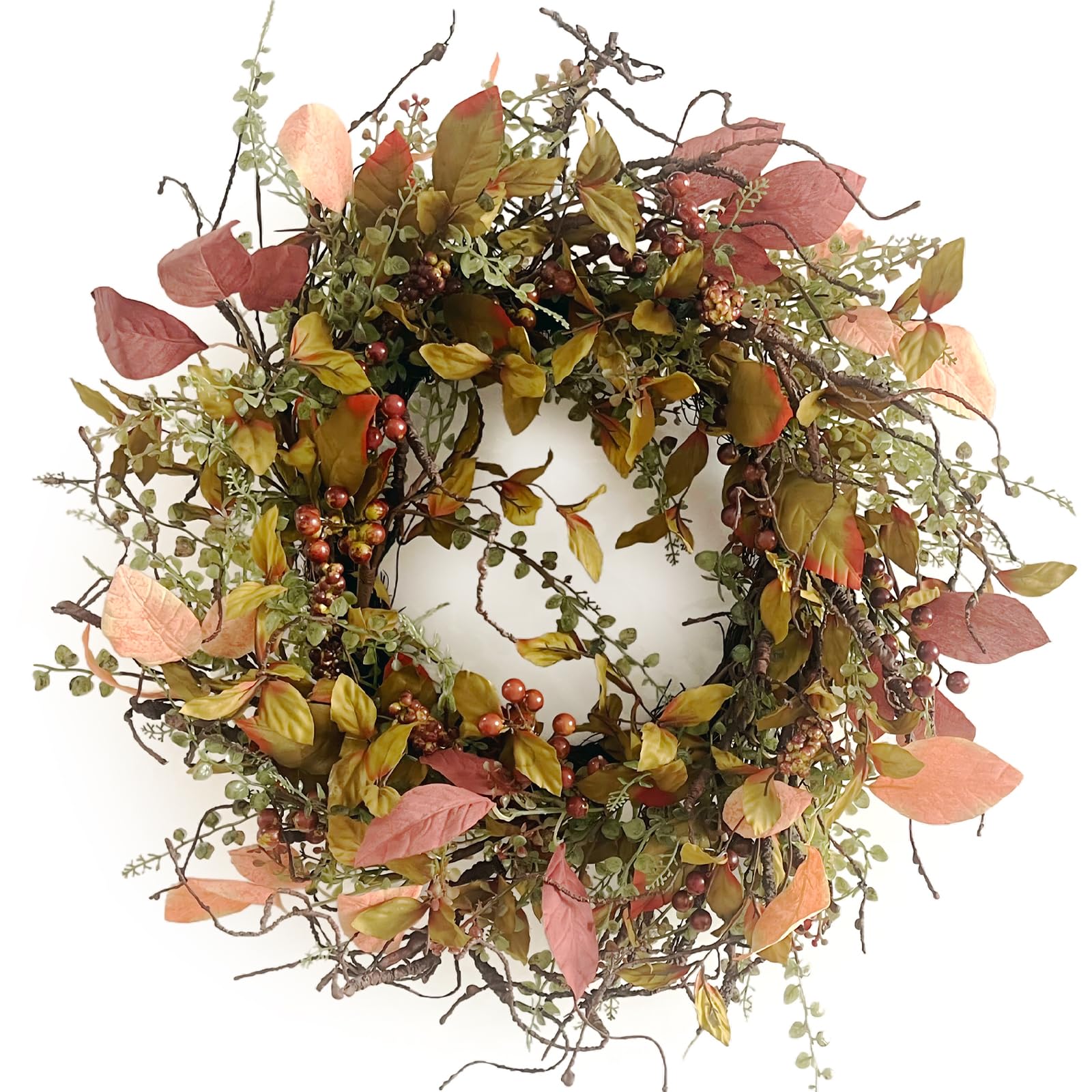 Ghirlanda Autunnale Per Porta 61 Cm Con Bacche, Foglie D'Acero E Pigne - Decorazione Da Esterno/Interno Per Ringraziamento E Halloween