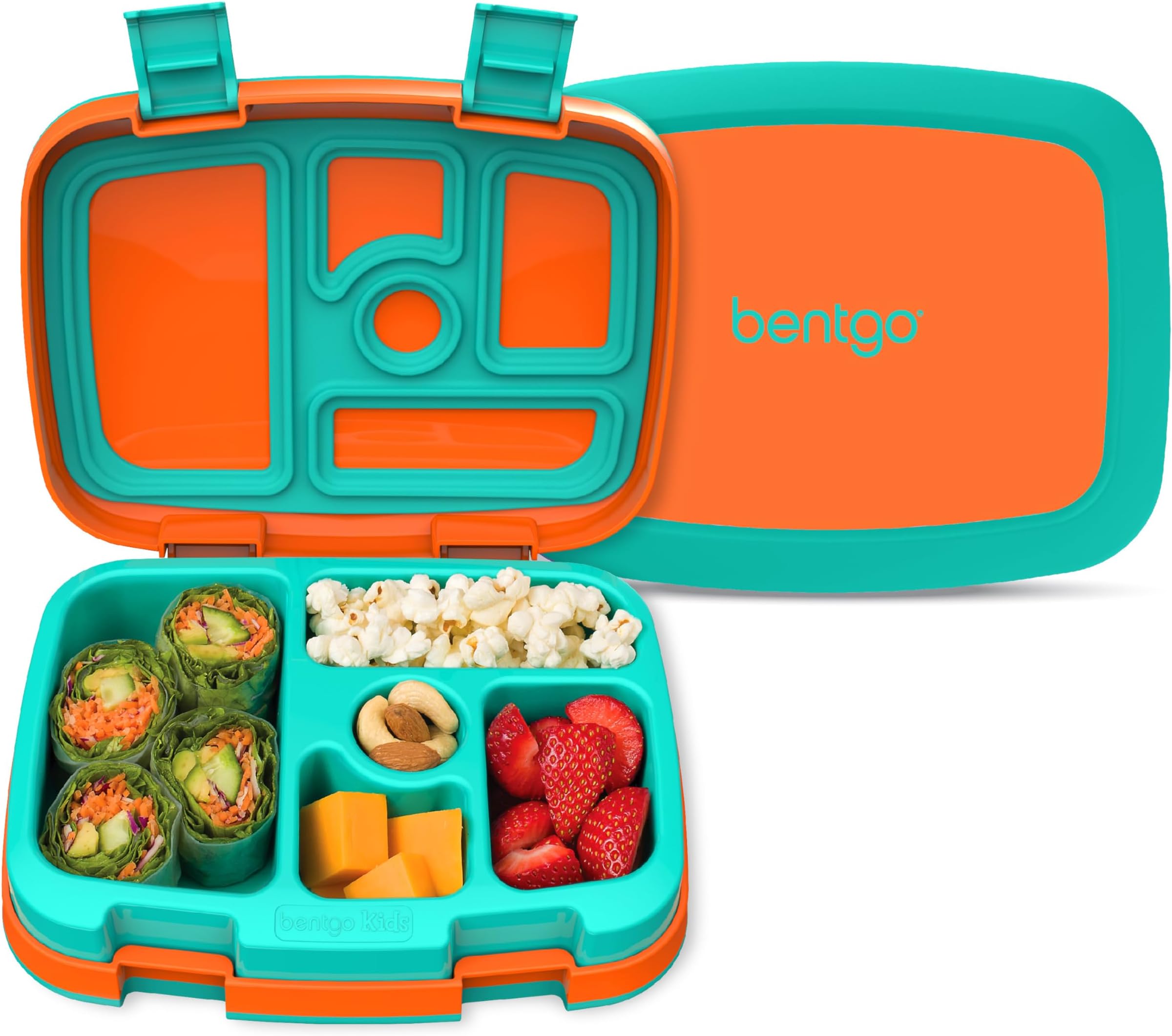 Kids Bento-Style 5-Compartment Leak-Proof Lunch Box - Ideal Portion Sizes for Ages 3 to 7 - Durable, Drop-Proof, Dishwasher Safe, PFAS & BPA-Free & Made with Food-Safe Materials (Orange)