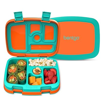 Bentgo Kids Brights Leak-Proof, 5-Compartment Bento-Style Kids Lunch Box Ideal Portion Sizes for Ages 3 to 7 BPA-Free and Food-Safe Materials (Orange)