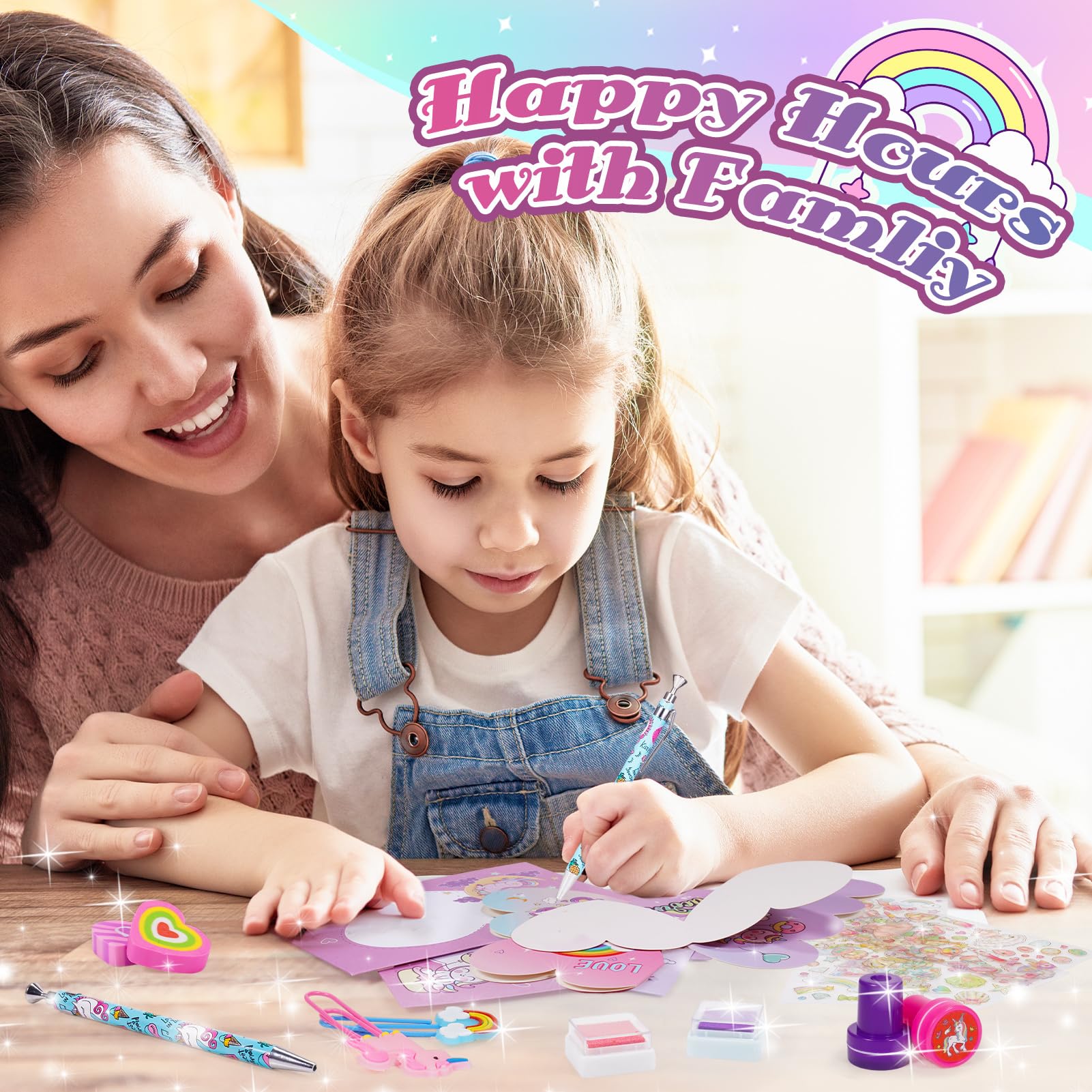 Geebiiny Cadeau Fille Licorne Papeterie Enfant Activités Manuelles Trousse Jouet Sticky Notes Set Scrapbooking 4-10 Ans