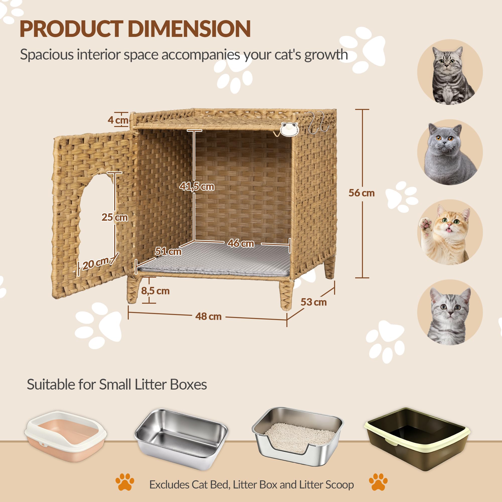 Katzenschrank, Handgeflochtenes Rattan Katzenhaus, Natur