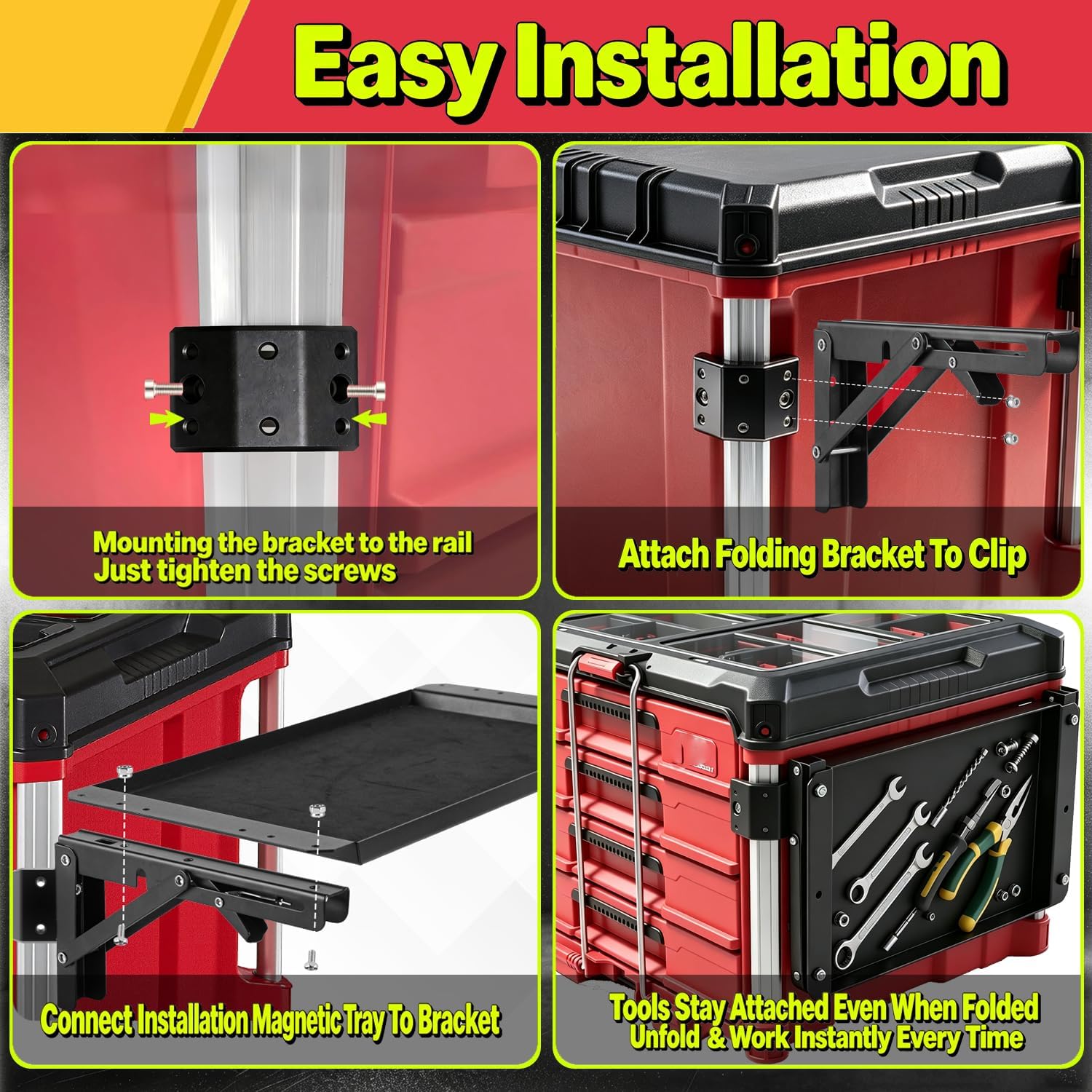 Folding Magnetic Tool Tray Fits for Milwaukee Packout Toolbox | Folding magnetic side table, No-Drill Packout System accessories and organizer, workshop job Site