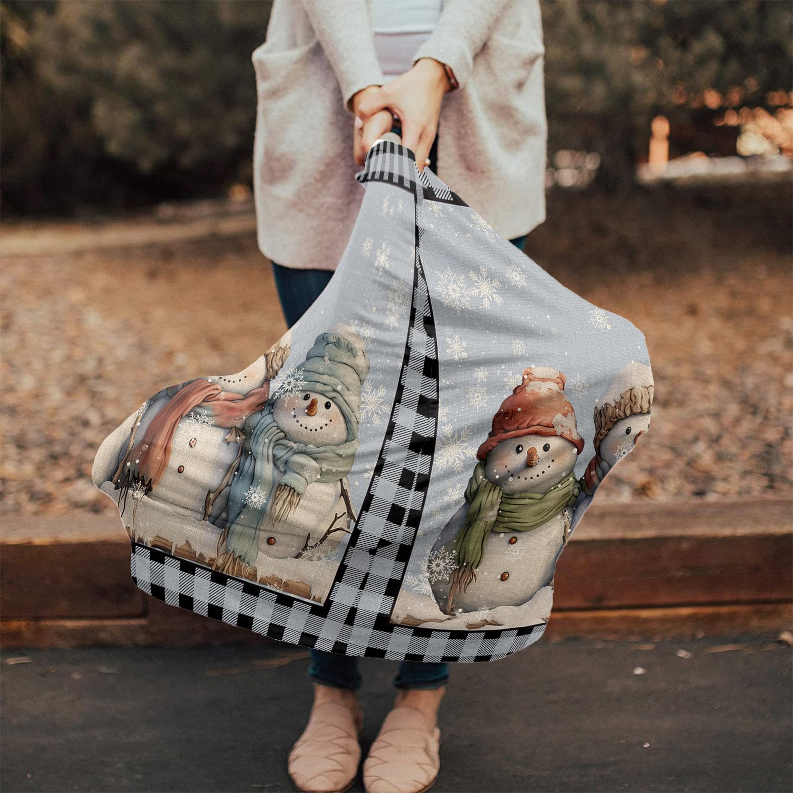 Nursing Cover for Breastfeeding Scarf, Christmas Sky Blue Black Plaid Baby Car Covers Super Soft Multi Use for Canopy Shopping Cart Cover Blanket Stroller Cover