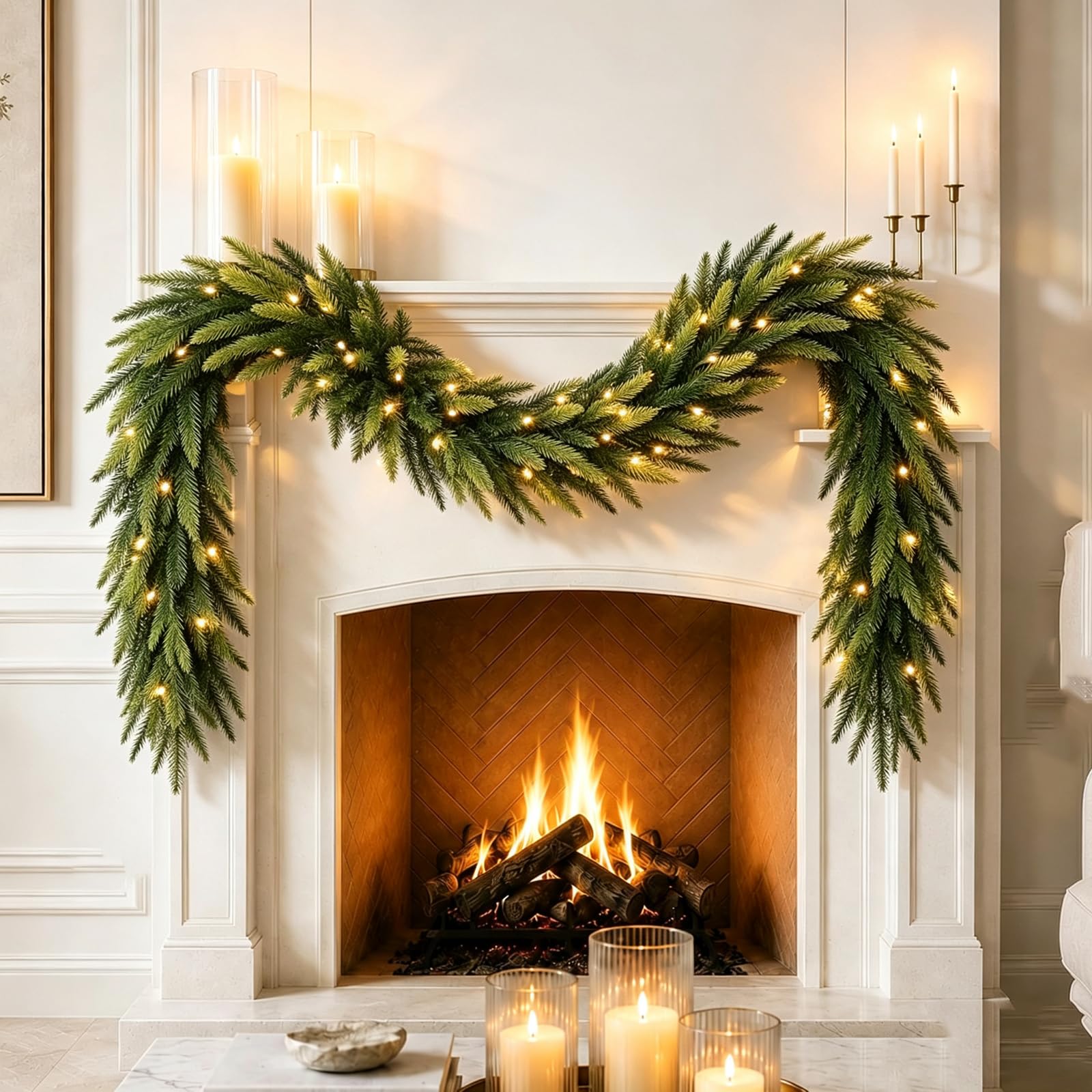 6FT Green Realistic Artificial Christmas Garland, Christmas Decorations