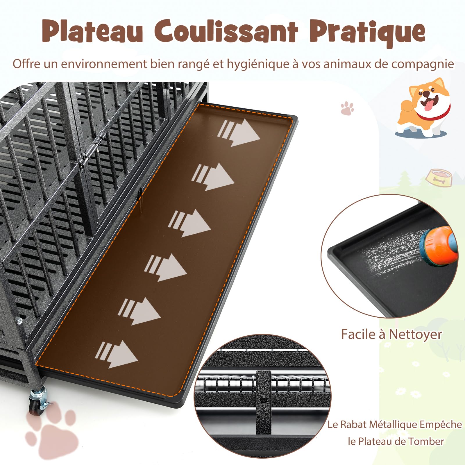 GOPLUS - Jaula para perros plegable de metal con ruedas cerradas, doble puertas cerradas, bandeja extraíble para perros grandes y medianos (48 pulgadas)