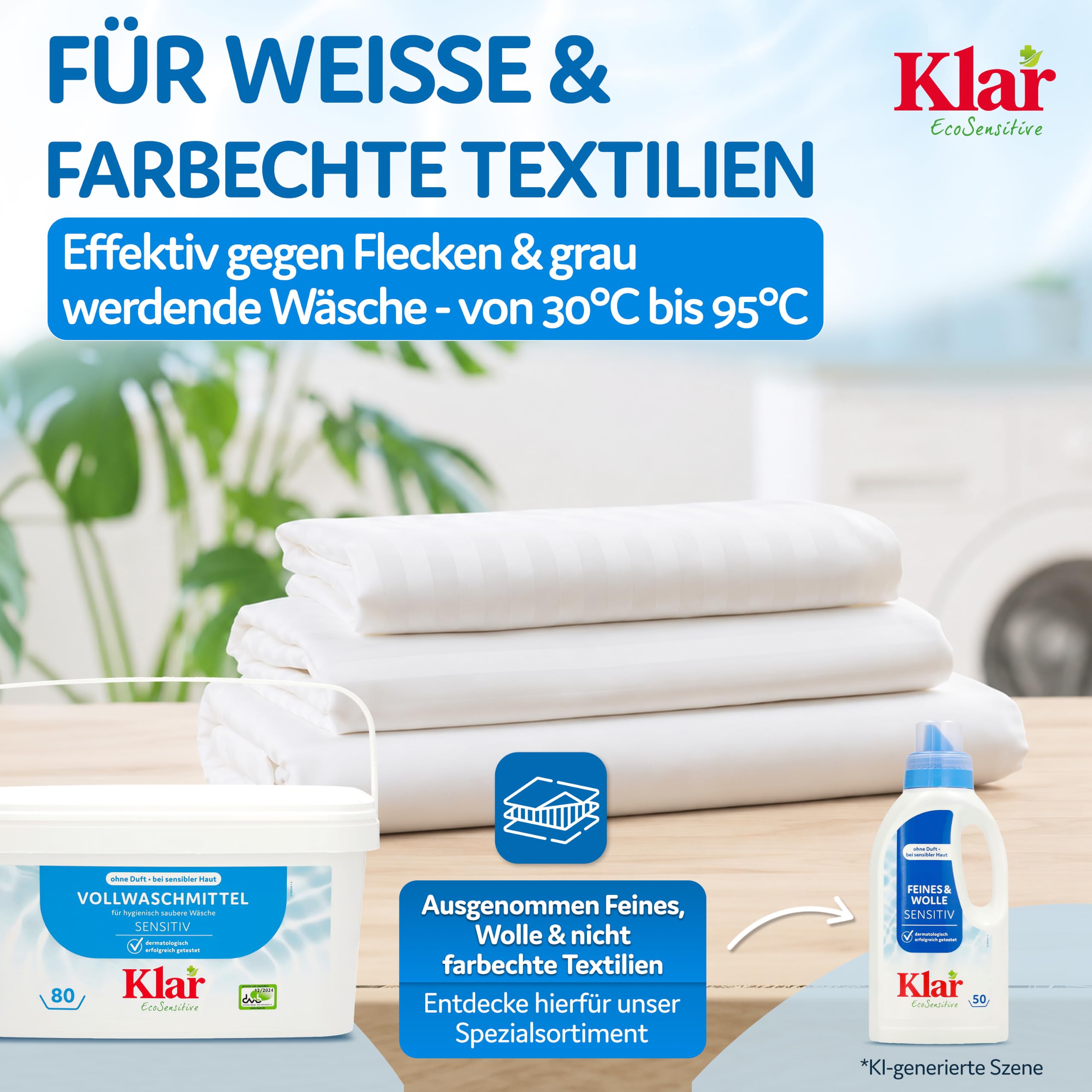 Klar Vollwaschmittel Pulver Sensitive 2x 4,4kg - 160 Ladungen