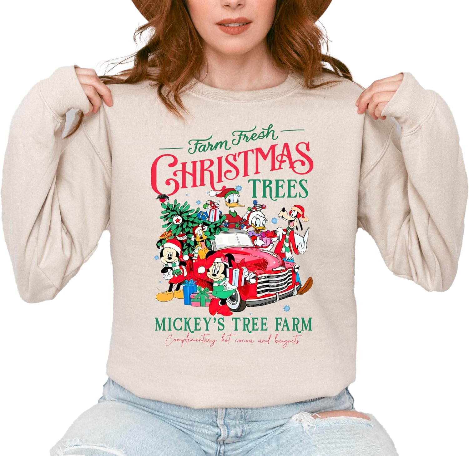 Farm Fresh Christmas Trees Sweatshirt, Cozy M.ckey's Tree Farm D.sney Holiday Sweater, Warm Christmas Graphic Sweatshirt, Christmas Sweater, Christmas Sweatshirt - Image 3