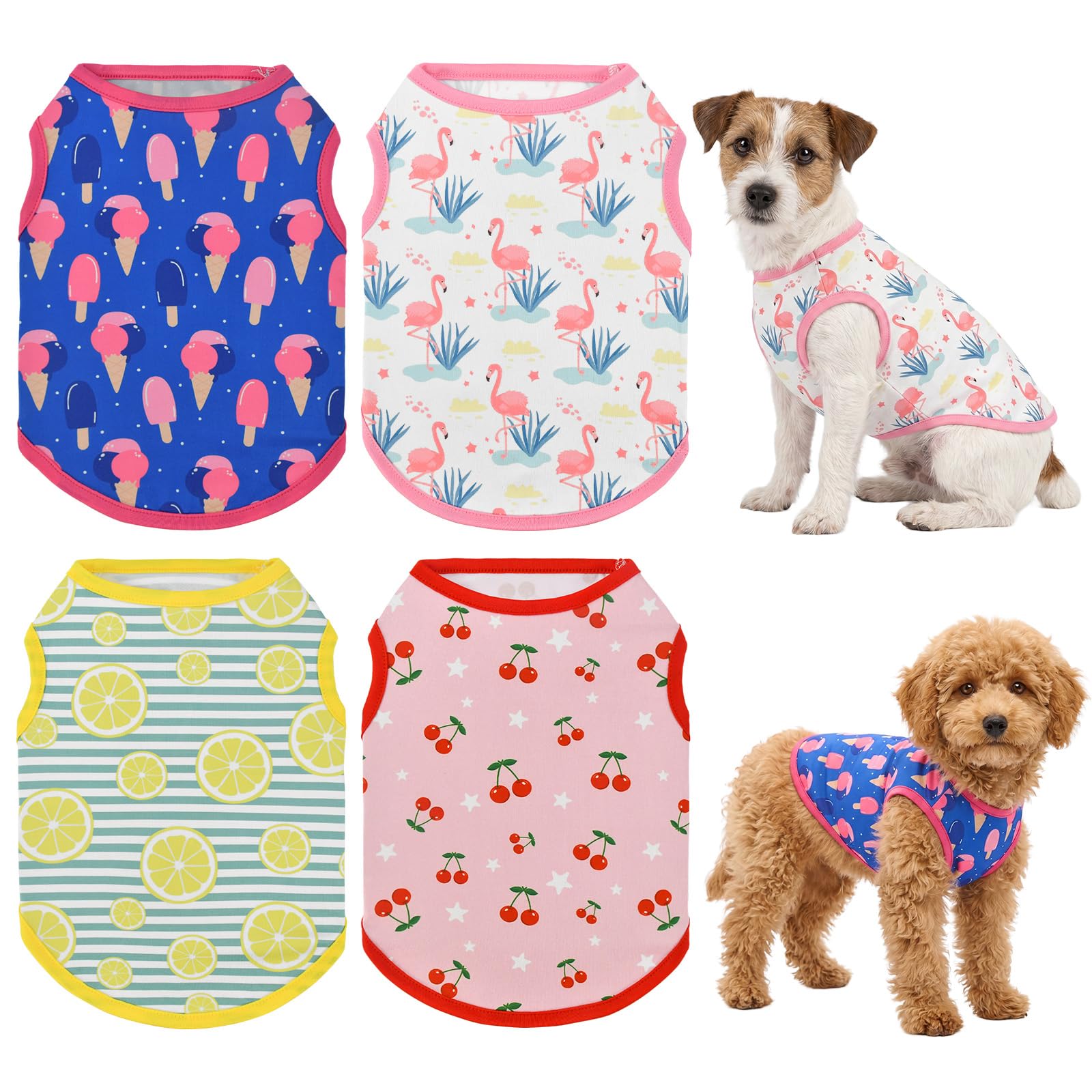 Vehomy 4-Pack Dog Shirt Soft Breathable Pet T-Shirt Hawaiian Style Sleeveless Spring Summer Shirts Pet Tank Tops Vests Clothes for Kitten Puppy Small Medium Dogs Fruit Theme Designs XL