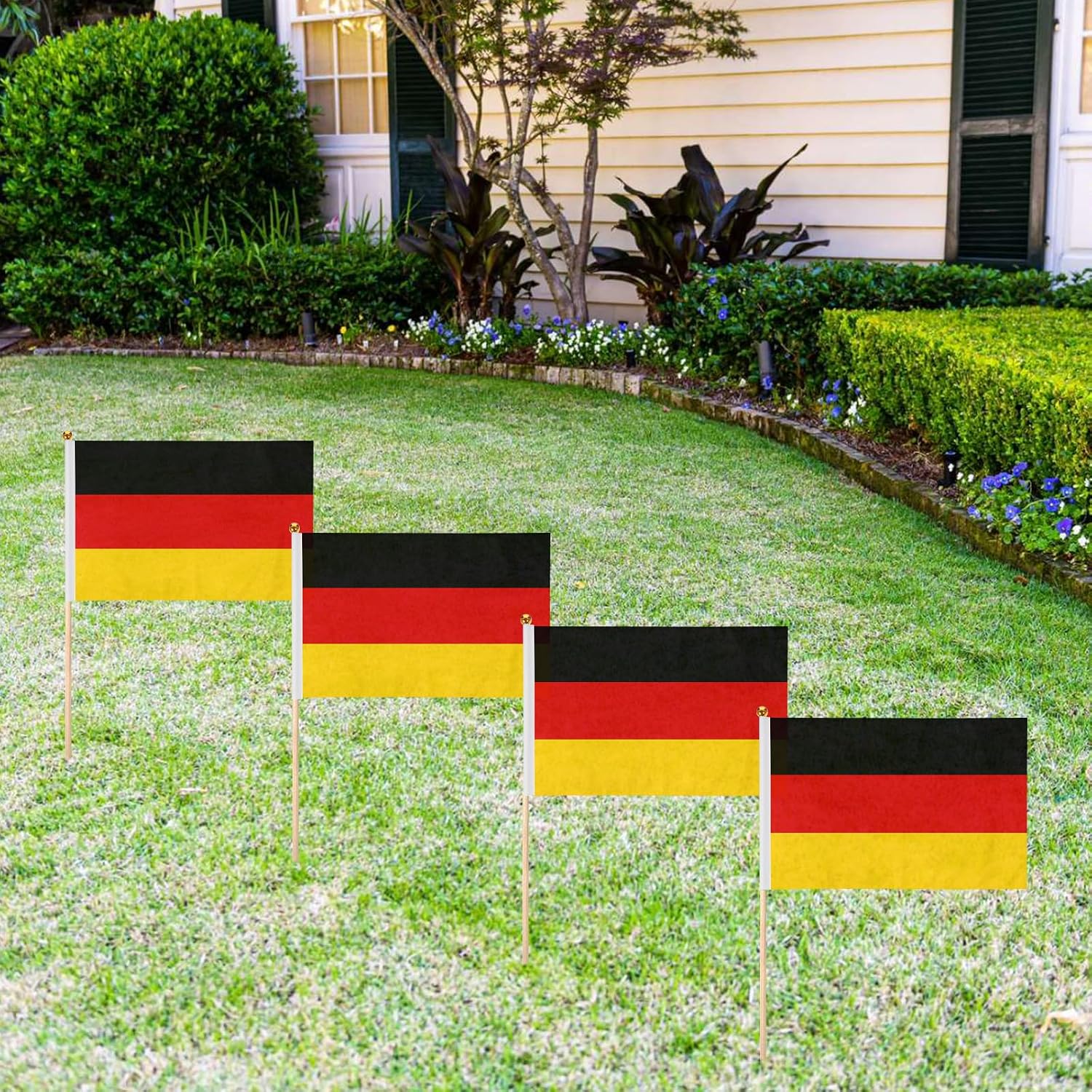 12 Pack Small Germany Handheld Flags 5x8 Inch on Wooden Stick Mini German Flag for Yard, Patriotic Parades, Event Celebration, Sports Event, Party Decorations image 4