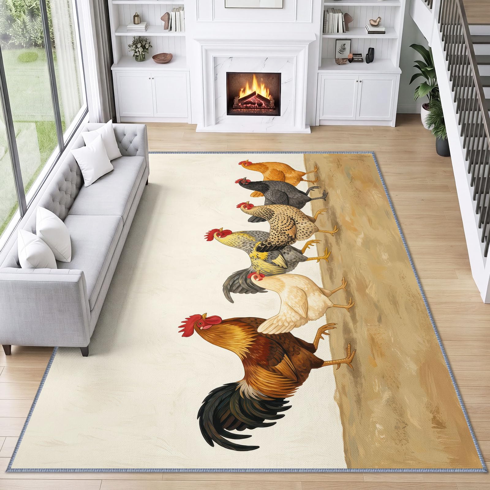 Générique Tapis Animal Poulet d’intérieur Durable, Facile à Nettoyer 200x300 cm, Rural Minimaliste Drôle Fun Tapis pour Salon, Chambre, Cuisine ou entrée