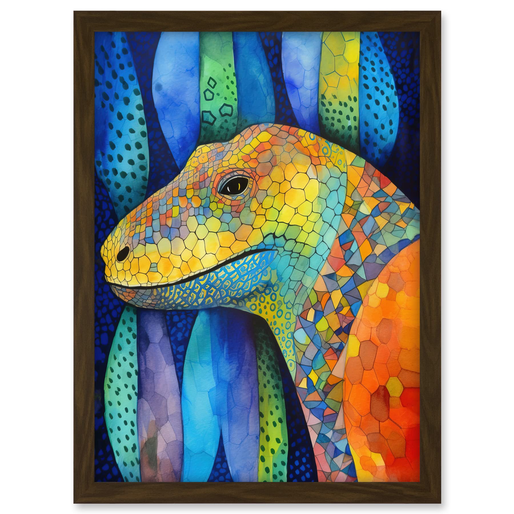 Artery8 Komodo Dragon Vibrant Folk Art Watercolour Painting Artwork Framed A3 Wall Art Print