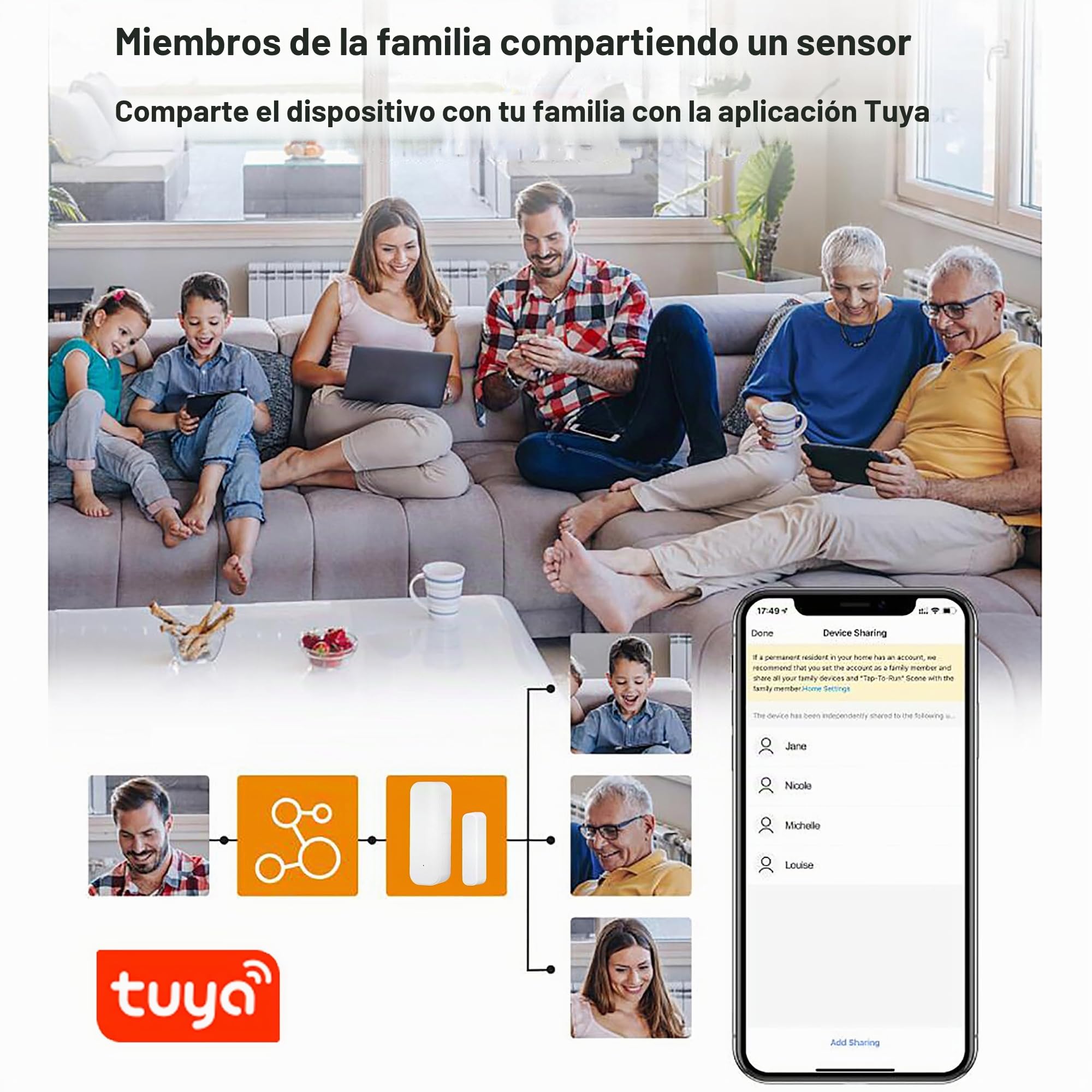 Sensor de puerta WiFi, sensor de ventana de puerta inteligente Tuya, sensor de ventana inalámbrico en tiempo real compatible con Alexa Google, sensor de contacto abierto de puerta (paquete de 4)