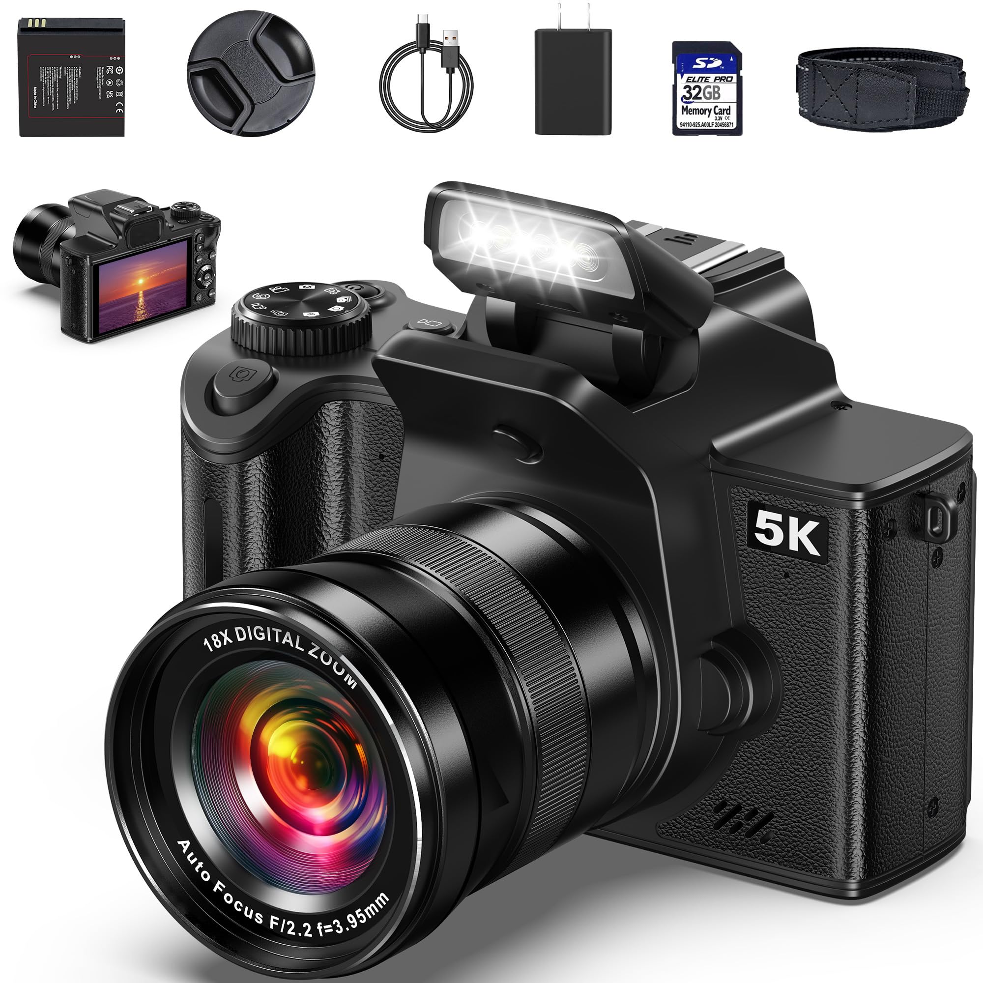 True 5K Digital Cameras for Photography - 80MP WiFi Autofocus Vlogging Camera for YouTube with 4.0" Touch Screen - UHD One-Touch Macro Video Camara for Beginner Photographer with 18X Zoom, Lens Cap